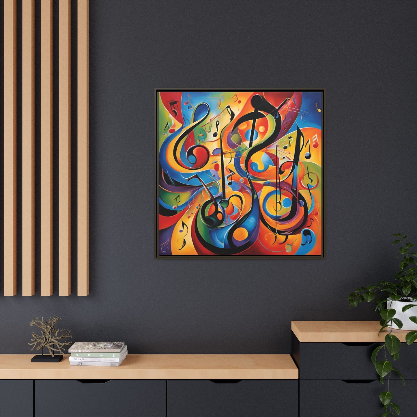 Modern Music-Themed Print Abstract Design Unique Framed Canvas Print Treble Clef Note Wall Art Music Lover Gift Decor 3 frame colors