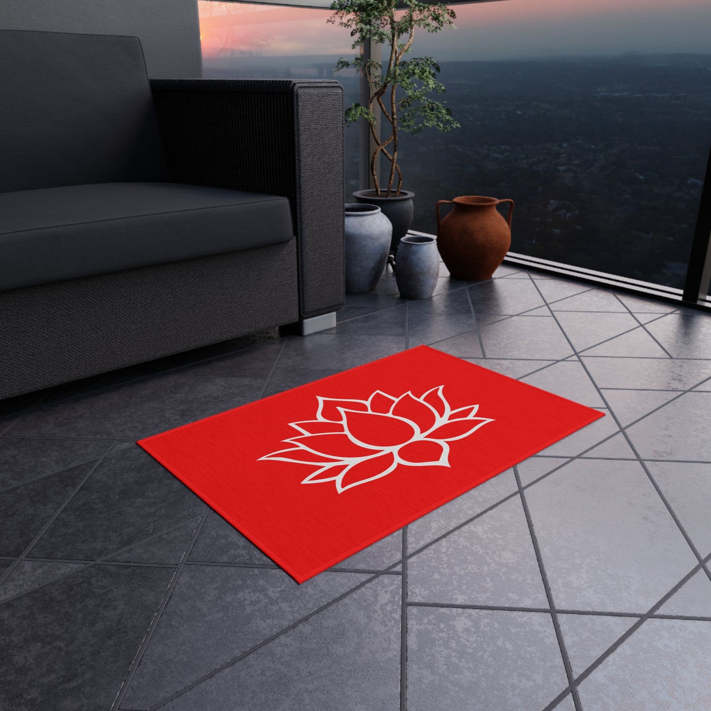 Zen Chenille Outdoor Rug with No-Skid Backing Cozy Outdoor Carpet Lotus Blossom Patio Decor Gazebo Rug Pool Area Decor Outdoor Kitchen Rug