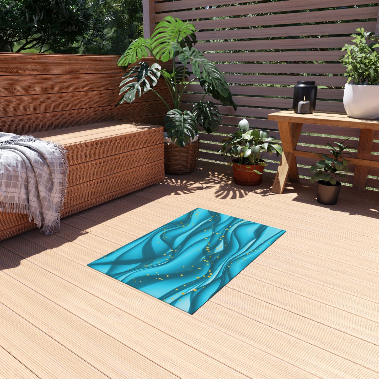 Wavy Design Chenille Outdoor Rug with No-Skid Backing Cozy Outdoor Carpet Patio Decor Gazebo Rug Beachy Tropical Pool Area Oceanic Decor