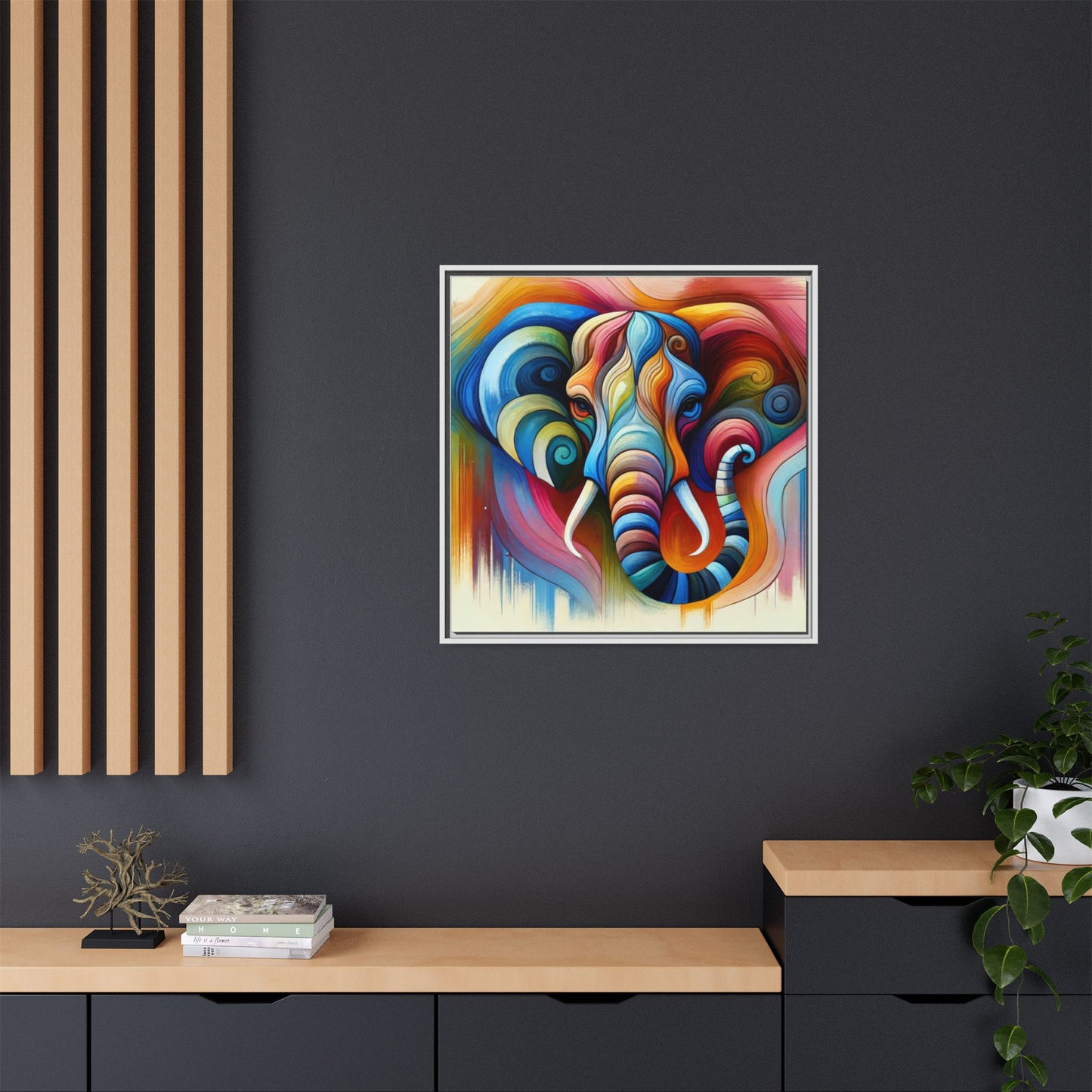 Modern Elephant Print Abstract Design Unique Framed Canvas Print African Wall Art Animal Lover Gift Nature Lover Decor 3 frame colors