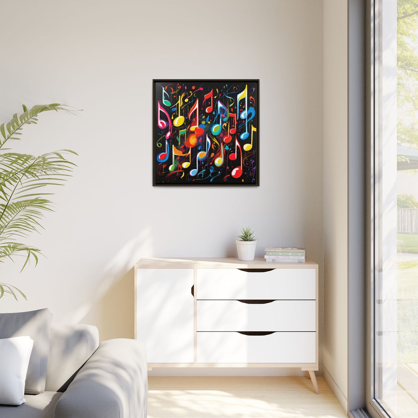 Modern Music-Themed Print Abstract Design Unique Framed Canvas Print Treble Clef Note Wall Art Music Lover Gift Decor 3 frame colors