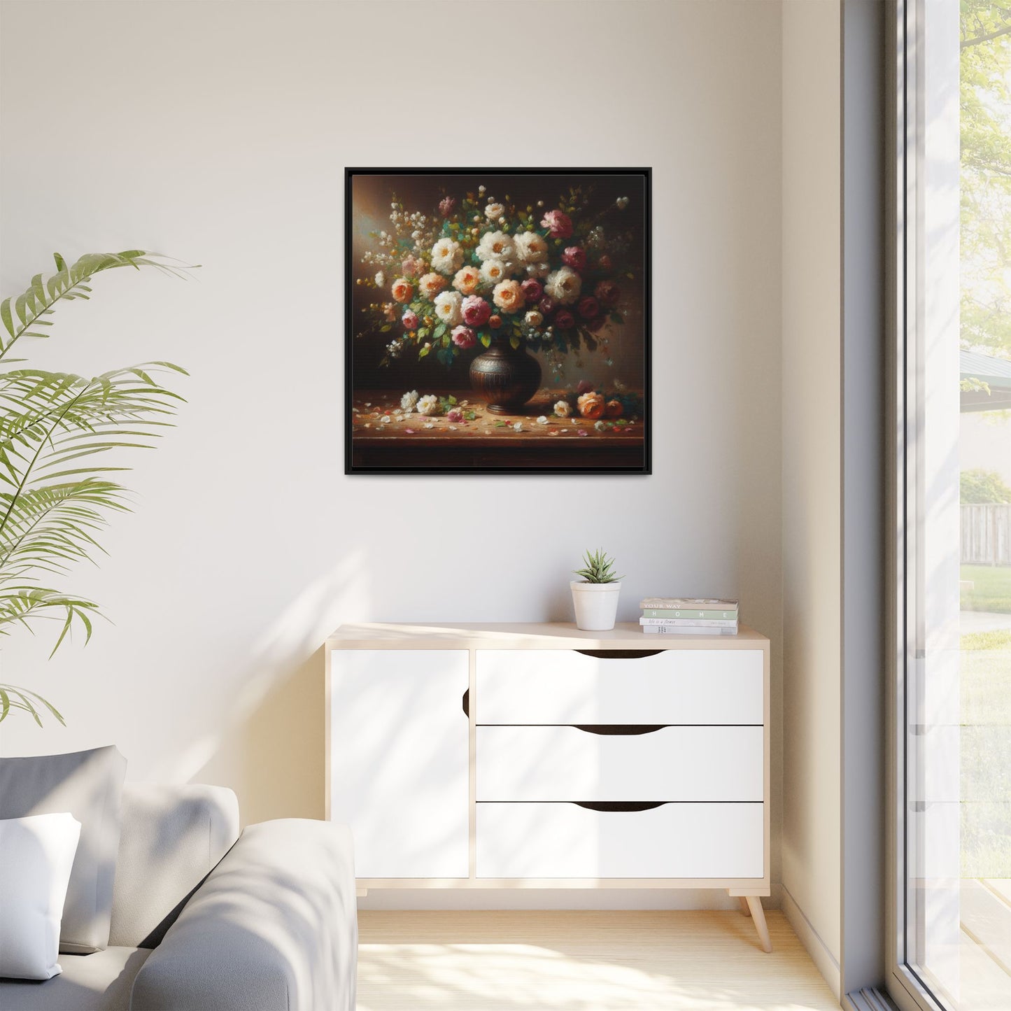 Vase of Flowers Unique Framed Canvas Wall Art Flower Lover Gift Wildflower Artwork Nature Lover Lanscape Gift 3 frame colors