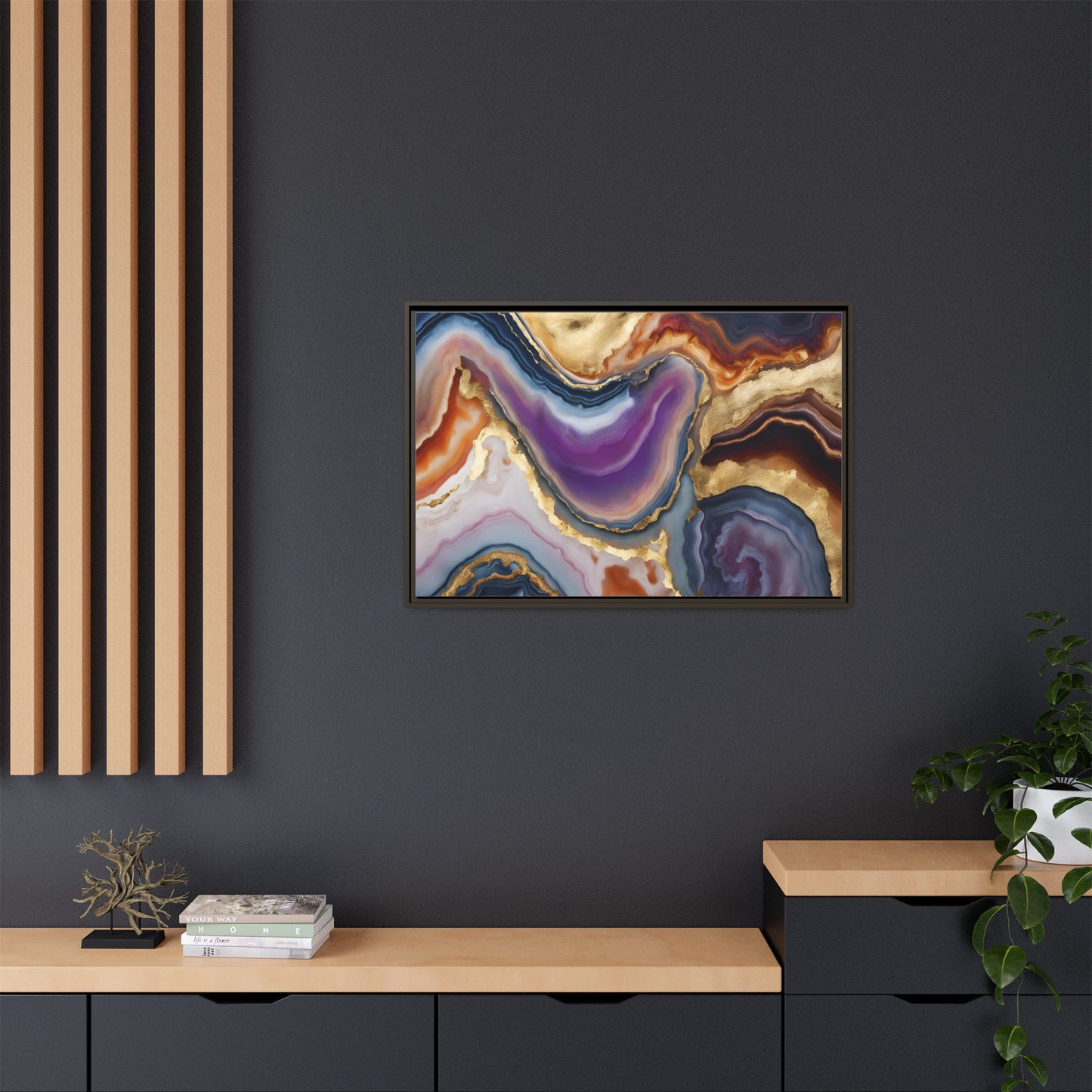 Colorful Agate Quartz Crystal Geode Design Print Matte Canvas Wall Art Nature Lover Gift Geology Rock Lover Gift 3 frame color choices
