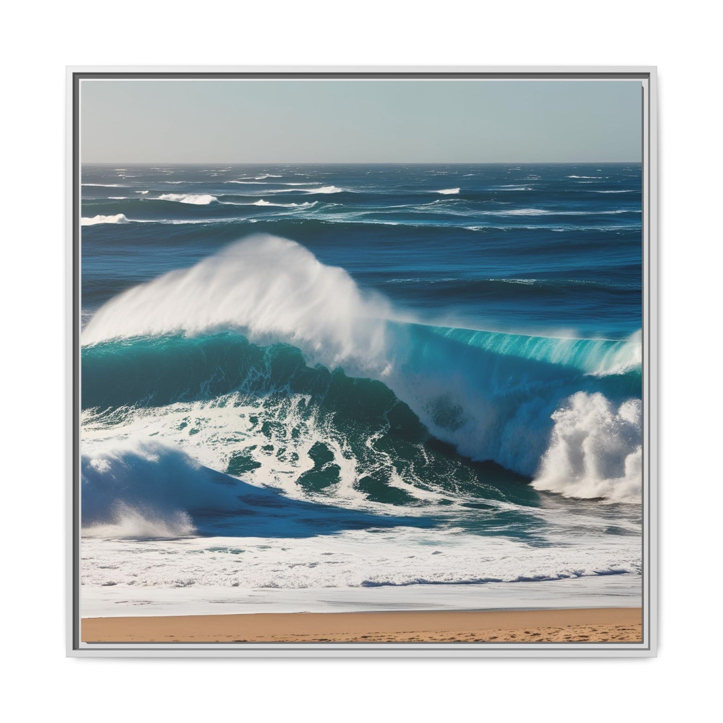 Peaceful Ocean Waves at the Beach Calm Sunny Day Framed Canvas Wall Art Vacation Oceanic Gift Nature Lover Zen Decor Gift 3 frame colors