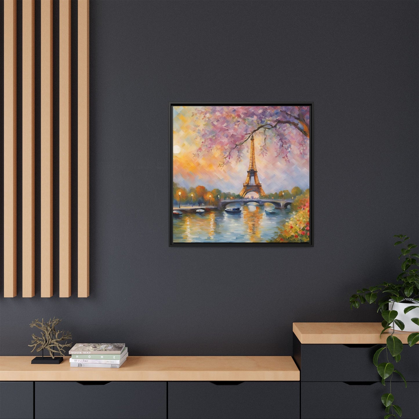 Modern Abstract Eiffel Tower Design Unique Framed Canvas Landscape Wall Art Paris France Gift Nature Lover Gift 3 frame colors