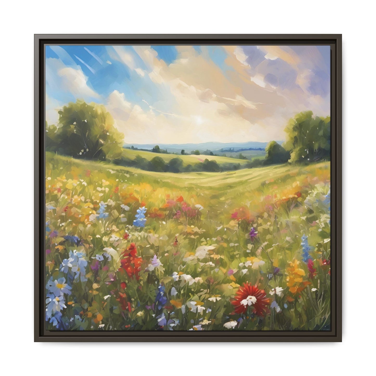 Modern Filed of Flowers Design Unique Framed Canvas Wall Art Gift Nature Lover Landscape Decor Gift 3 frame colors