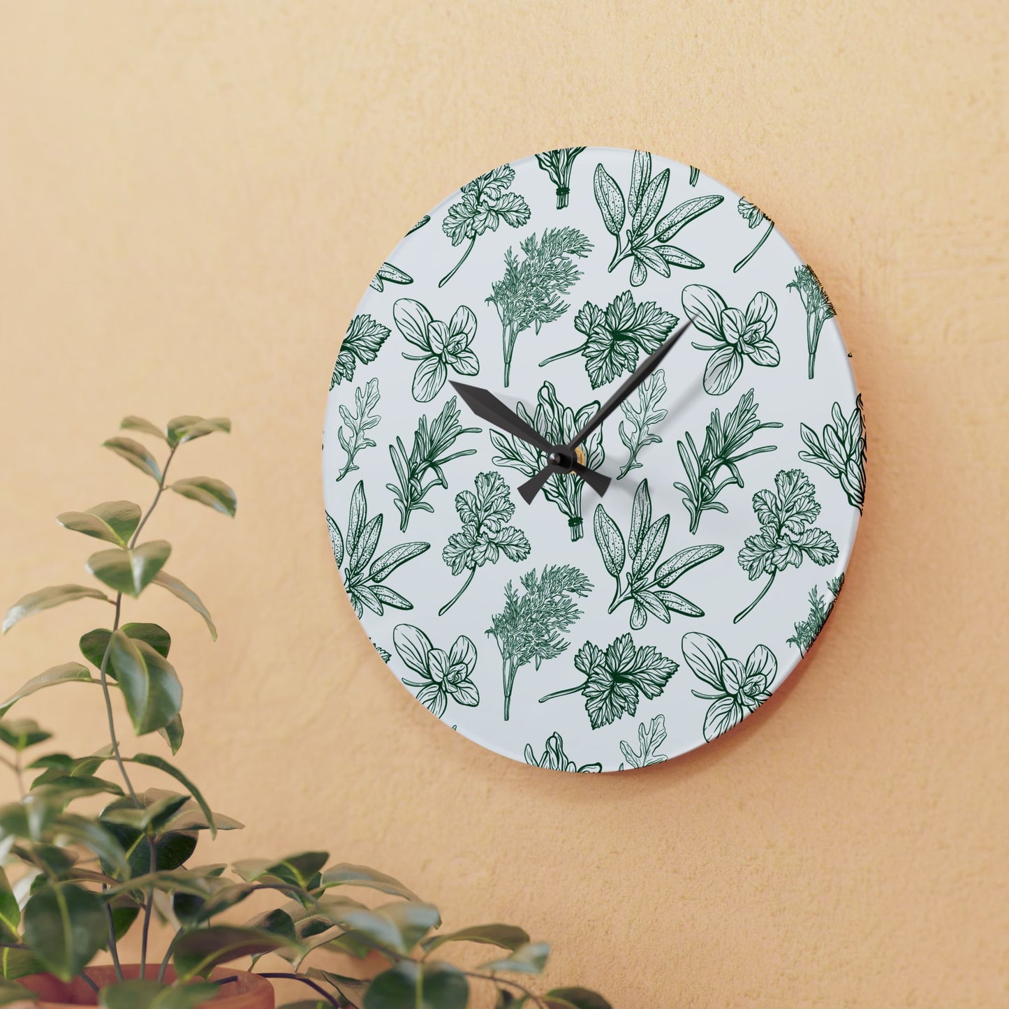 Herb Garden Design Acrylic Clock Unique Colorful Wall Clock for Kitchen or Living Room Nature Lover Field of Flowers Gardener Gift