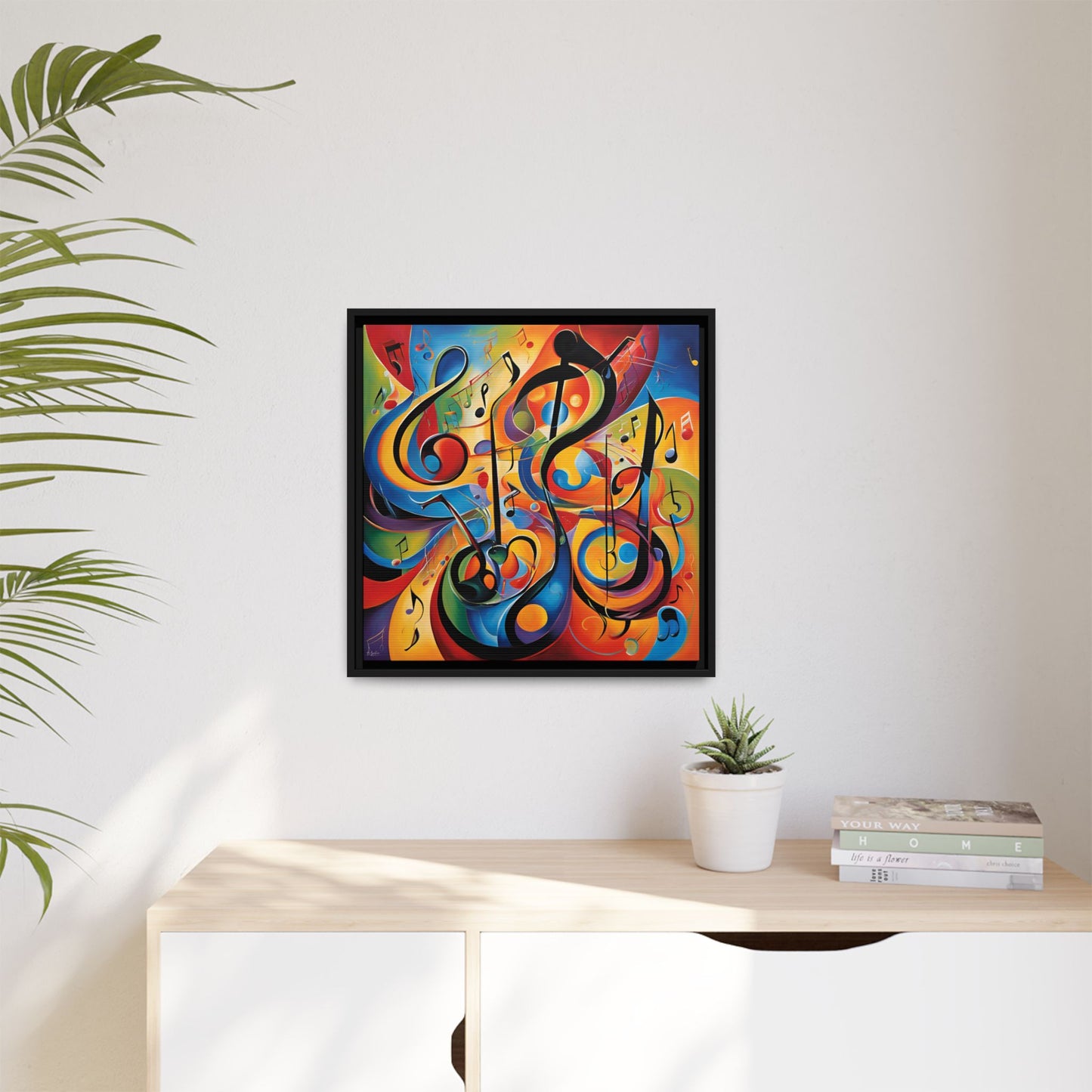 Modern Music-Themed Print Abstract Design Unique Framed Canvas Print Treble Clef Note Wall Art Music Lover Gift Decor 3 frame colors