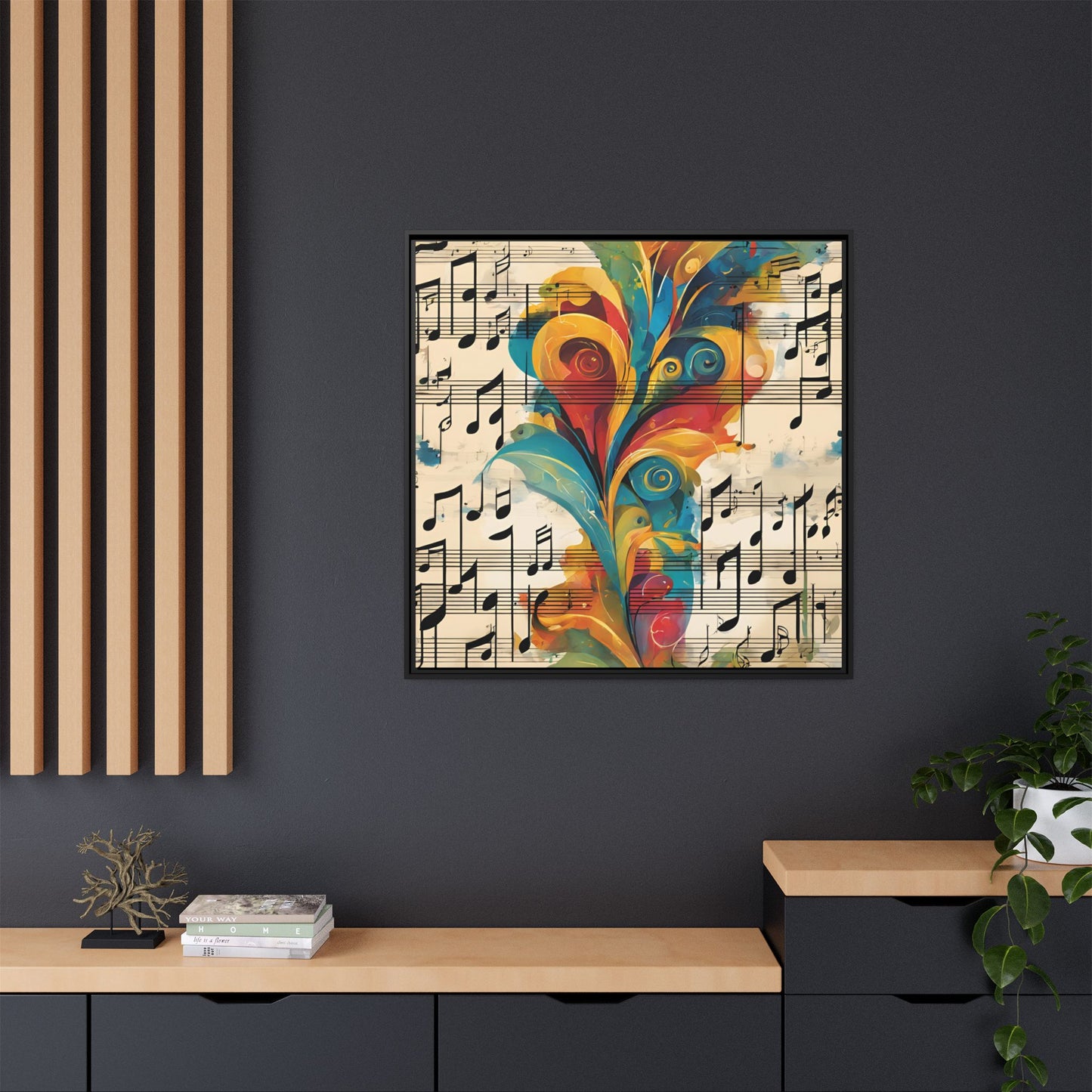 Modern Sheet Music-Themed Print Abstract Design Unique Framed Canvas Print Treble Clef Note Wall Art Music Lover Gift Decor 3 frame colors