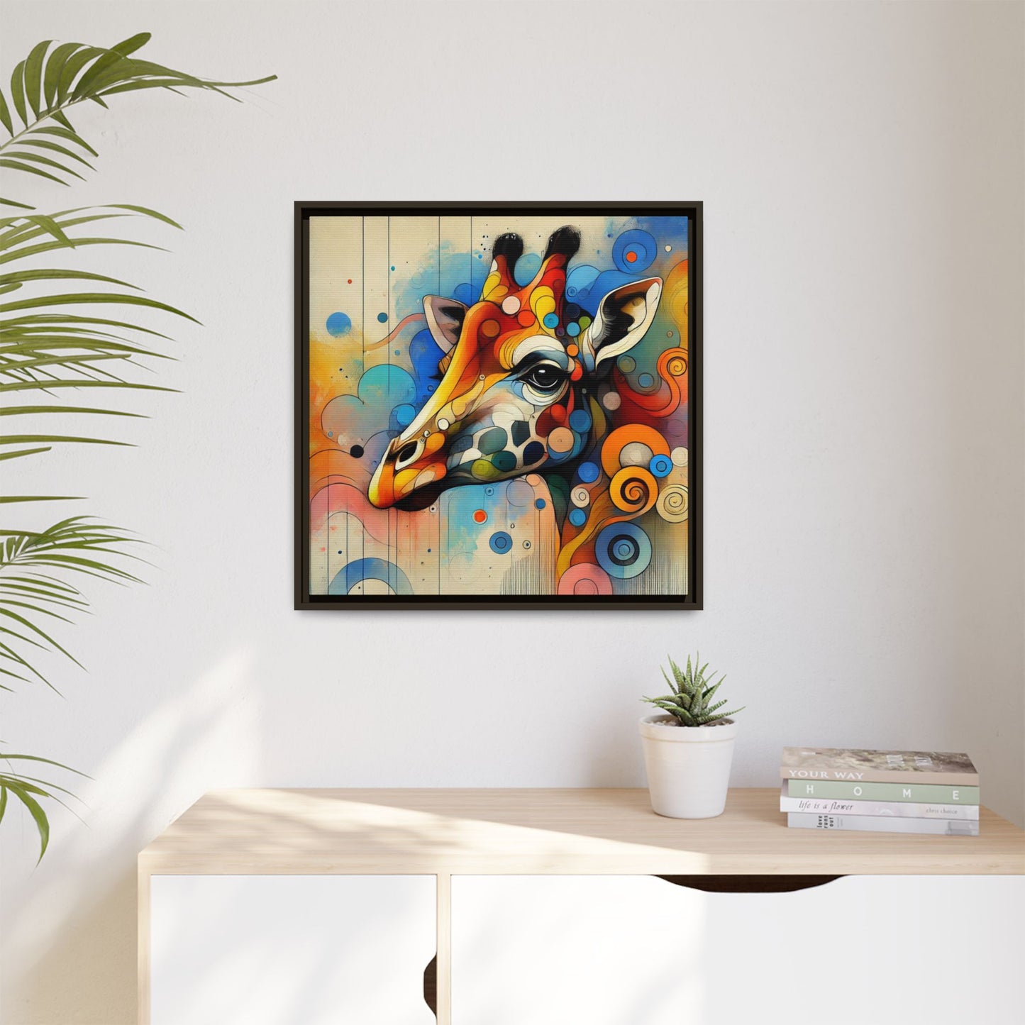 Modern Giraffe Print Abstract Design Unique Framed Canvas Print African Wall Art Animal Lover Gift Nature Lover Decor 3 frame colors