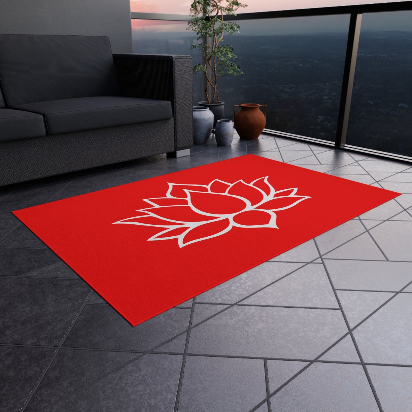 Zen Chenille Outdoor Rug with No-Skid Backing Cozy Outdoor Carpet Lotus Blossom Patio Decor Gazebo Rug Pool Area Decor Outdoor Kitchen Rug