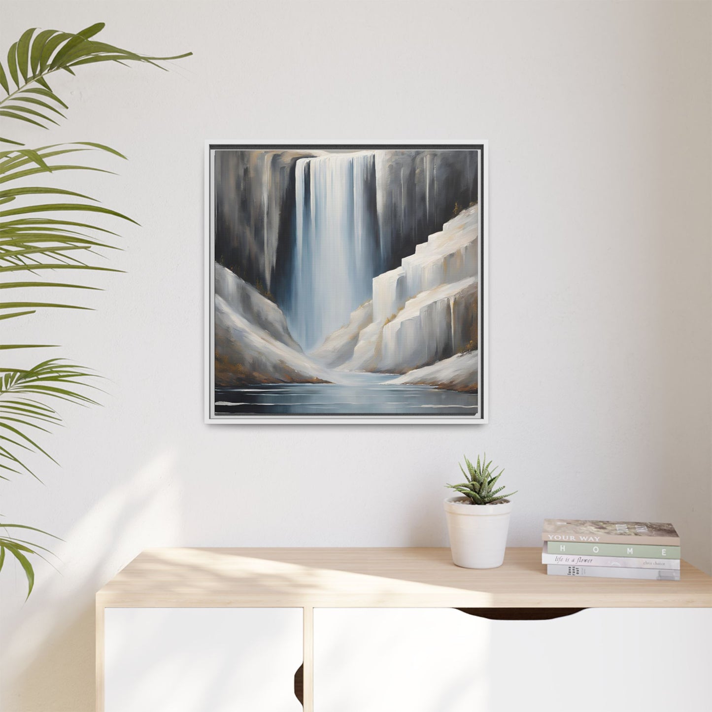 Modern Abstract Waterfall Design Unique Framed Canvas Wall Art Ocean Beach Gift Nature Lover Gift Mountain Landscape Gift 3 frame colors