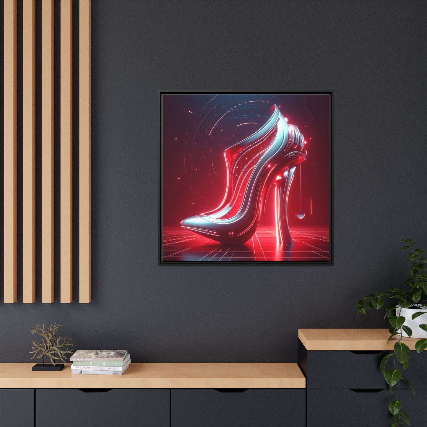 High Heel Shoe Framed Canvas Print Wall Art Unique Fashion Designer Style Haute Couture Shoe Lover Fashionista Gift Decor 3 Frame Colors
