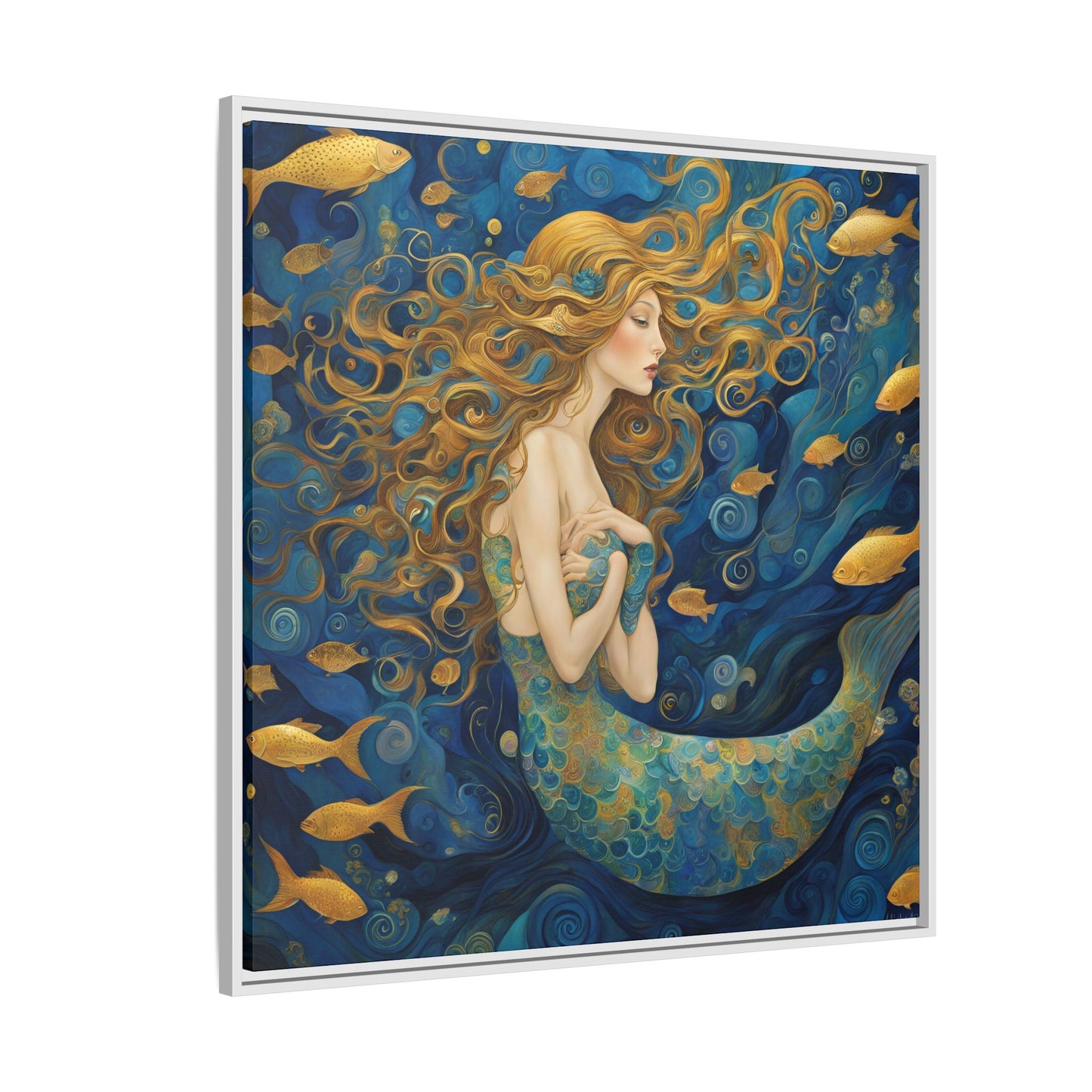 Modern Abstract Mermaid Design Unique Framed Canvas Oceanic Wall Art Underwater Gold Fish Anime Gift Nature Lover Gift 3 frame colors