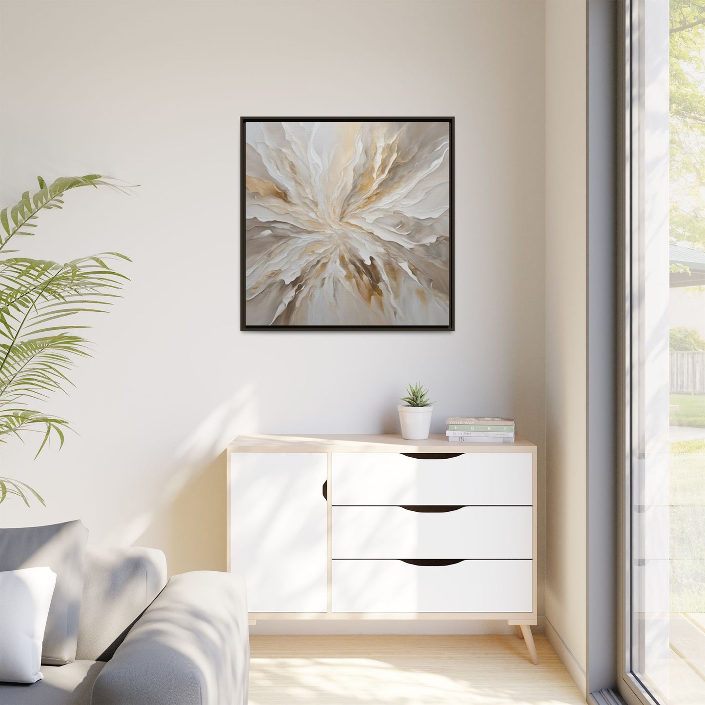 Modern Abstract Floral Design Unique Framed Canvas Wall Art Starburst Gift Nature Lover Gift Garden Lover Gift 3 frame colors