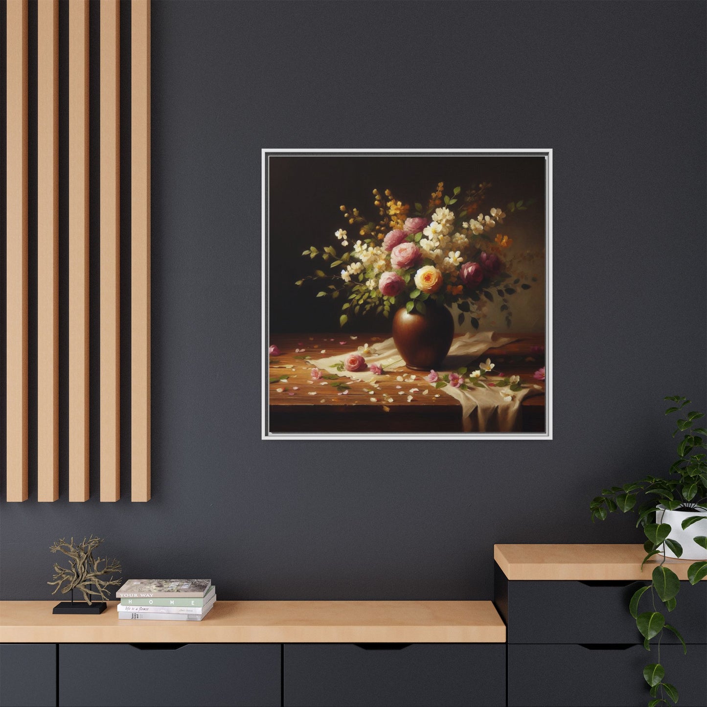 Vase of Flowers Unique Framed Canvas Wall Art Flower Lover Gift Wildflower Artwork Nature Lover Lanscape Gift 3 frame colors