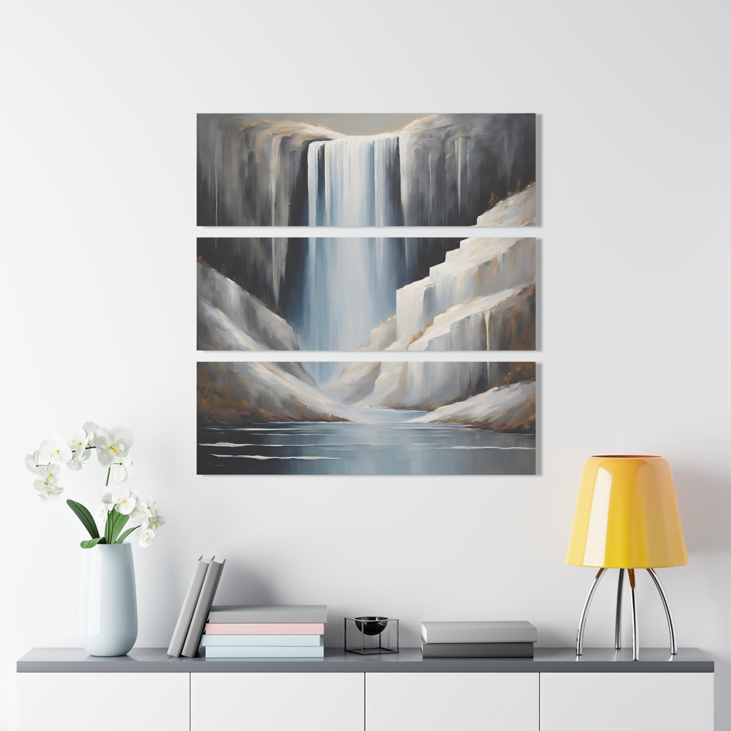 Modern Rushing Waterfall Design Triptych Acrylic Print Wall Art Unique Abstract Style Art Oceanic Print 3-Panel Wall Decor