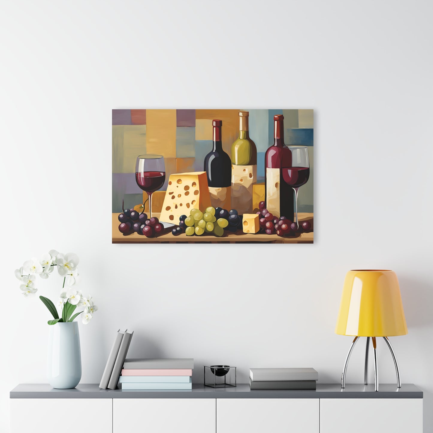 Wine Bottle Design Acrylic Print with Fruit and Cheese Grape Lover Wall Art Gift Charcuterie Artwork Modern Wine Lover Farmhouse Home Decor