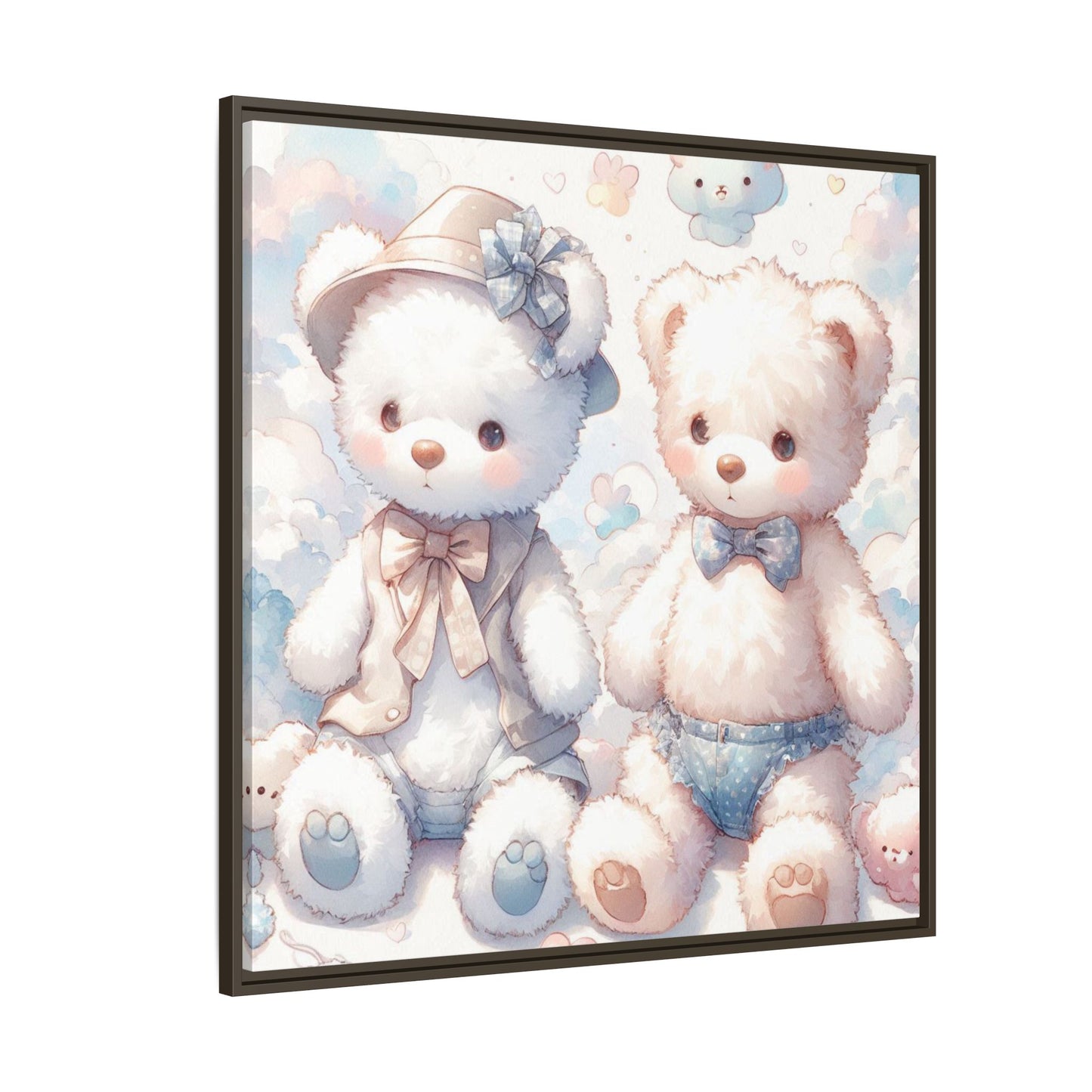 Whimsical Nursery Decor Pastel Floral Teddy Bear Design Wall Art Unique Sweet Baby Room Framed Canvas Print Unisex Baby Shower Gift