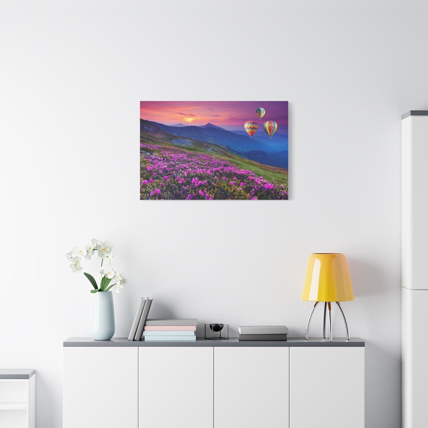Hot Air Balloons Print Wall Art | Matte Canvas, Stretched, 1.25" | Mountains | Nature | Sunrise | Sunset |