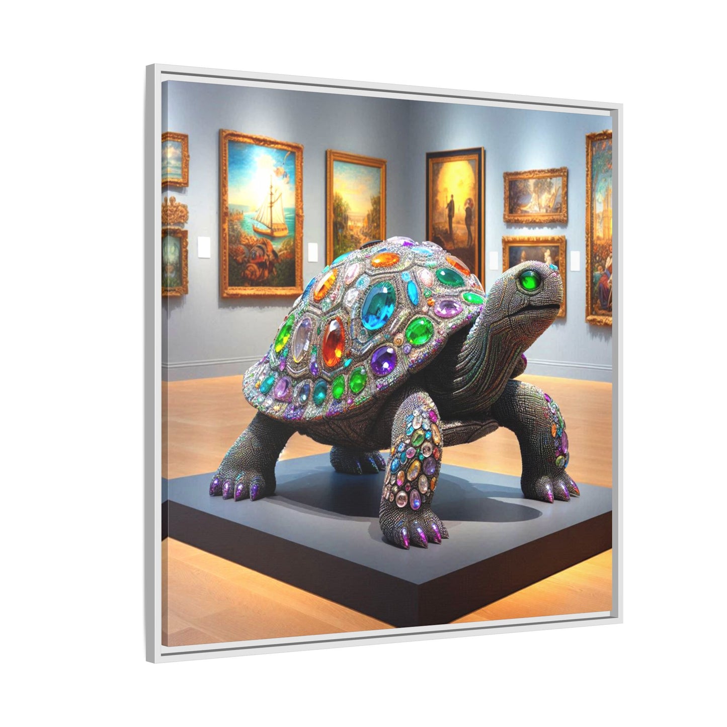 Bejeweled Turtle Framed Canvas Print Wall Art Unique Fashion Designer Haute Couture Fashionista Animal Lover Gift Decor 3 Frame Colors