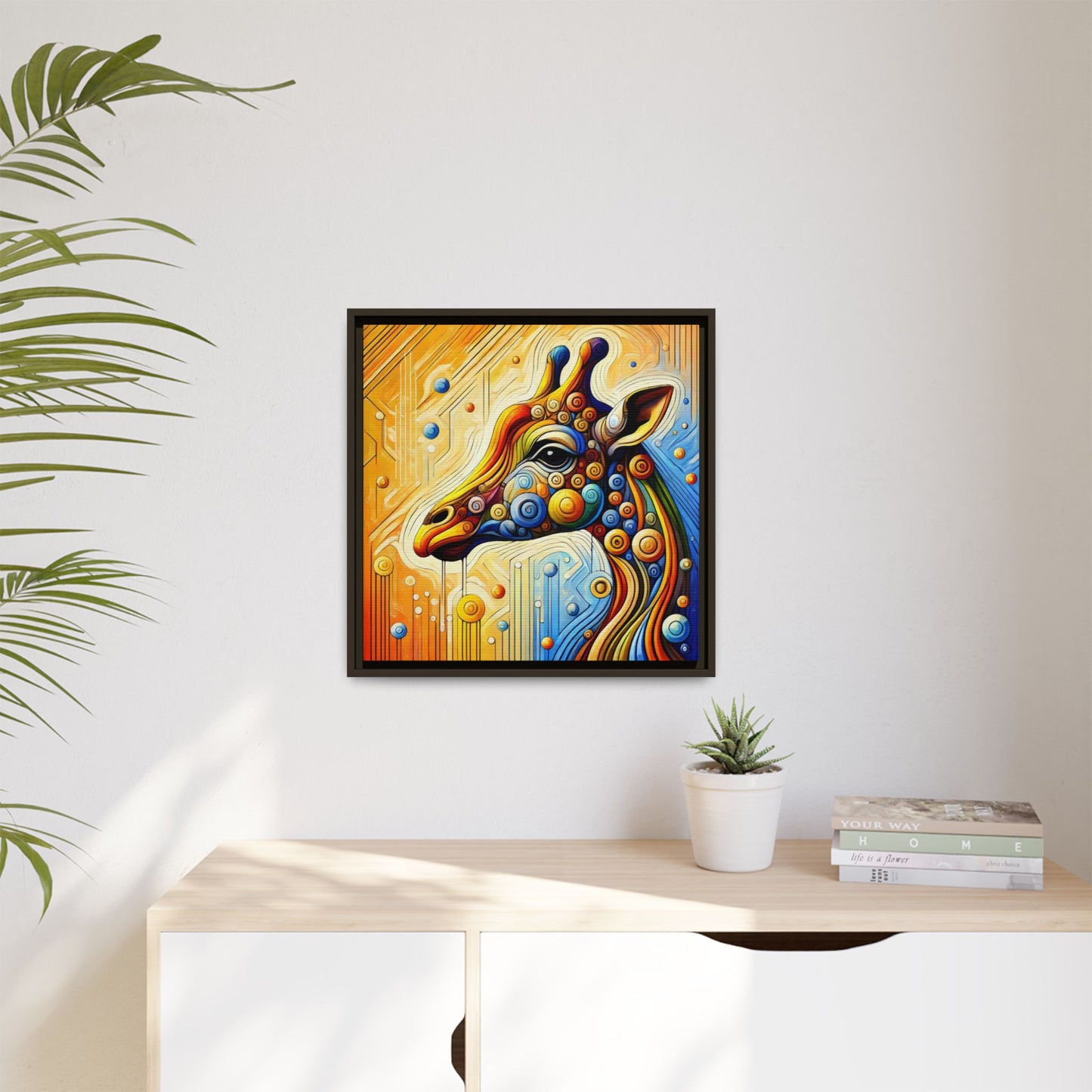 Modern Giraffe Print Abstract Design Unique Framed Canvas Print African Wall Art Animal Lover Gift Nature Lover Decor 3 frame colors