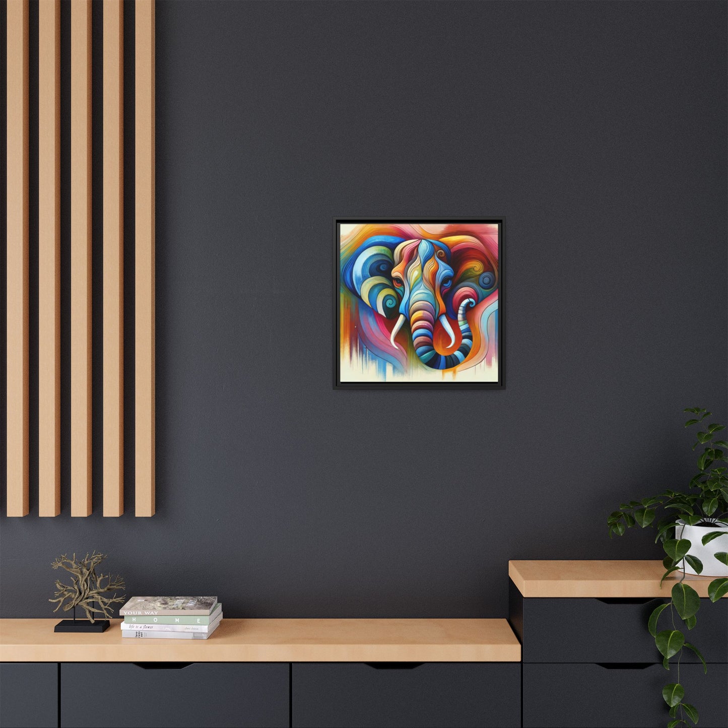 Modern Elephant Print Abstract Design Unique Framed Canvas Print African Wall Art Animal Lover Gift Nature Lover Decor 3 frame colors