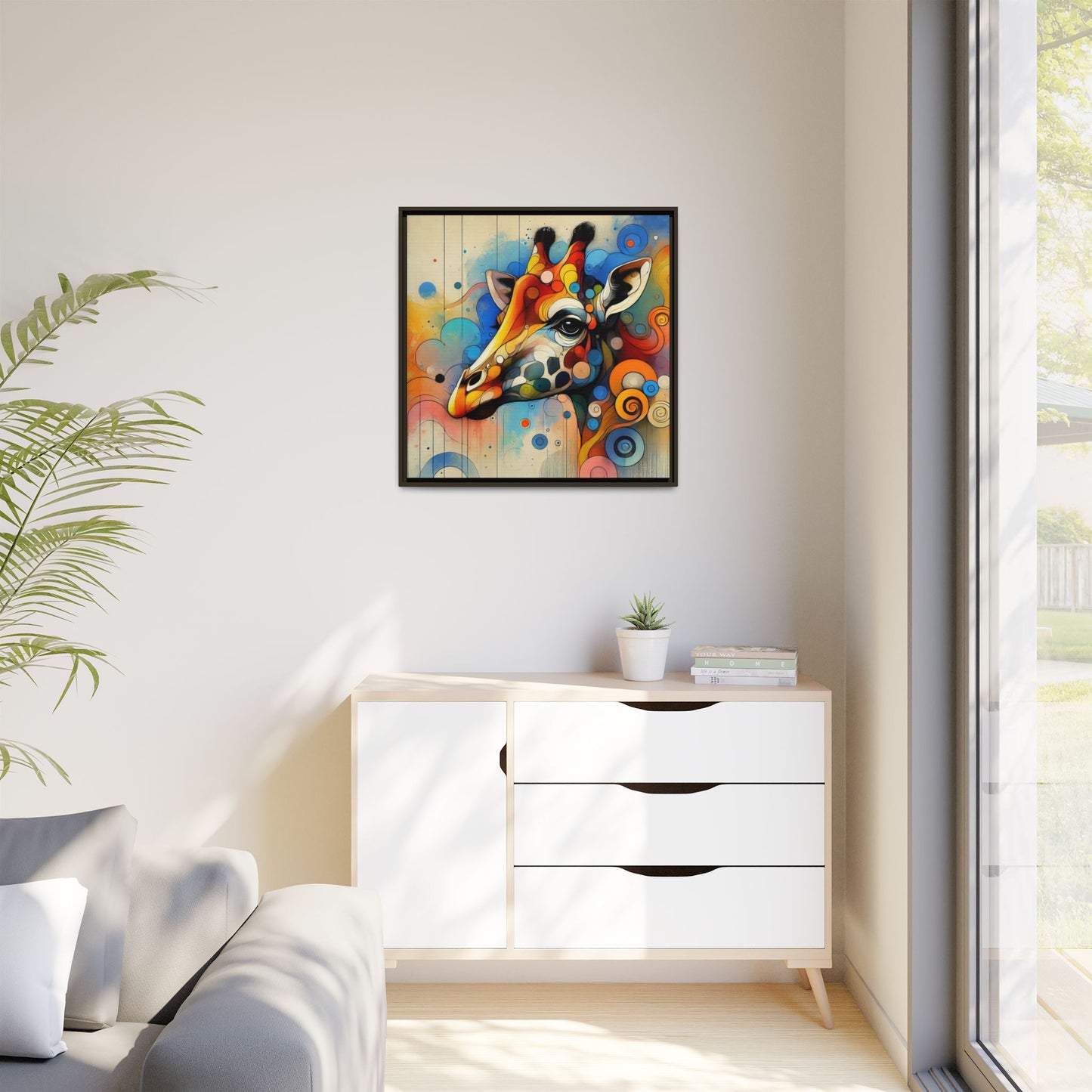 Modern Giraffe Print Abstract Design Unique Framed Canvas Print African Wall Art Animal Lover Gift Nature Lover Decor 3 frame colors
