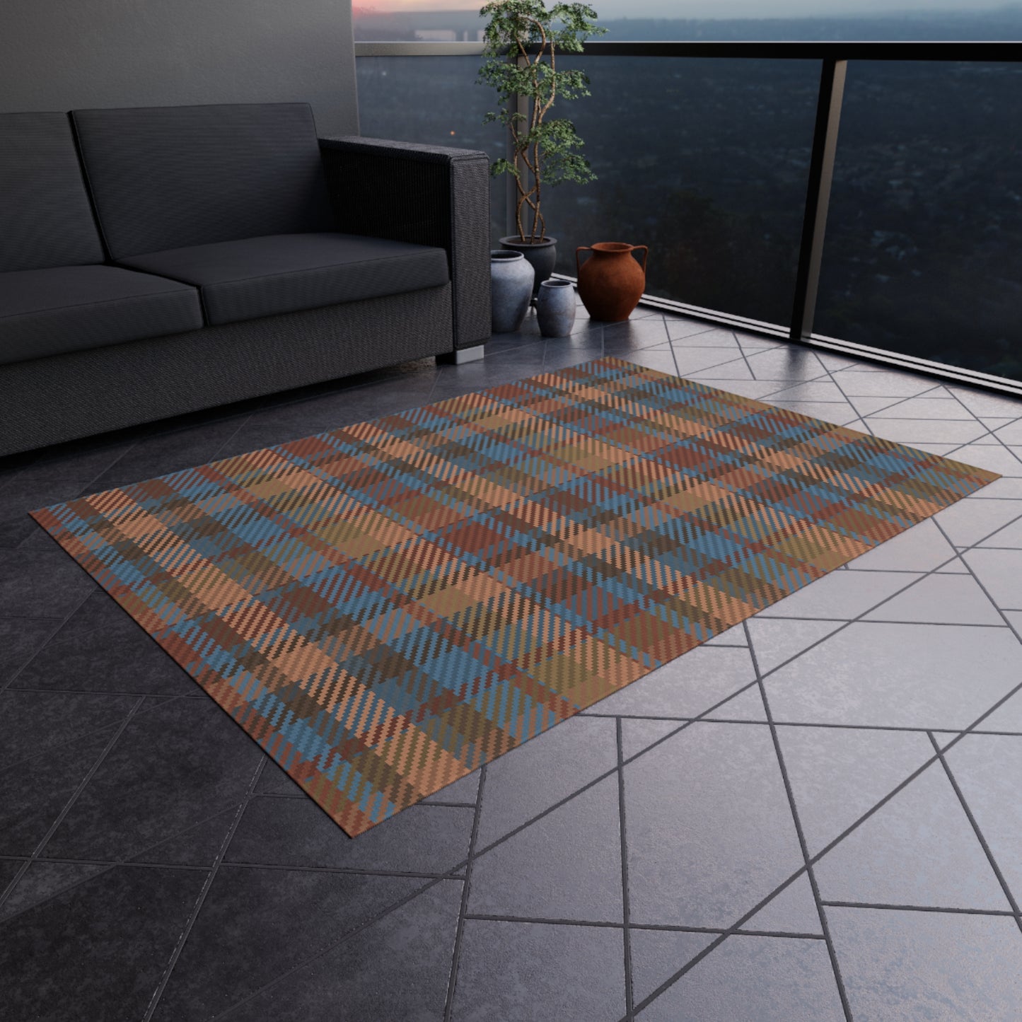 Checker Pattern Chenille Outdoor Rug with No-Skid Backing Cozy Outdoor Carpet Patio Decor Gazebo Rug Pool Area Decor Outdoor Kitchen Carpet