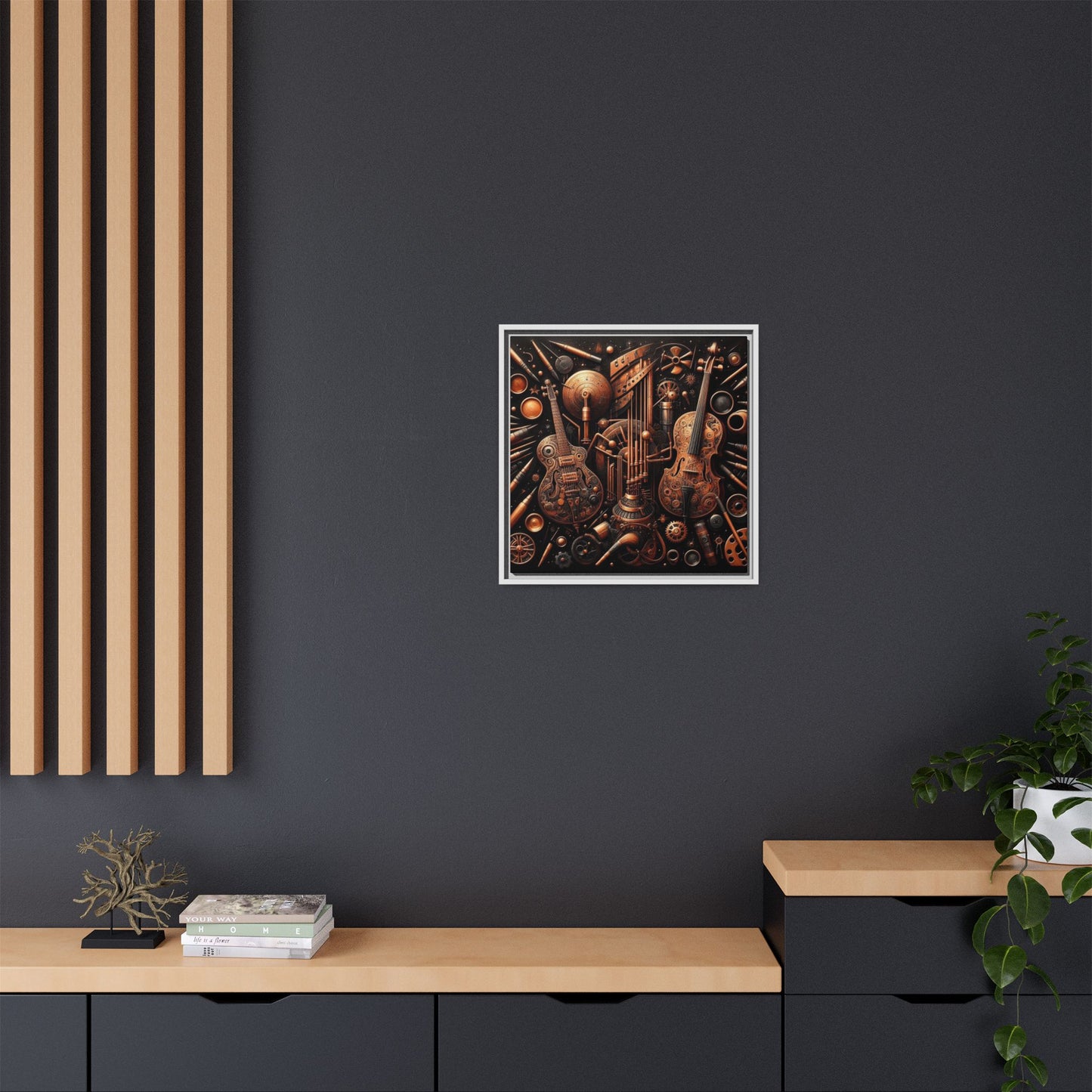 Modern Music-Themed Print Abstract Design Unique Framed Canvas Print Steampunk Wall Art Music Lover Gift Decor 3 frame colors