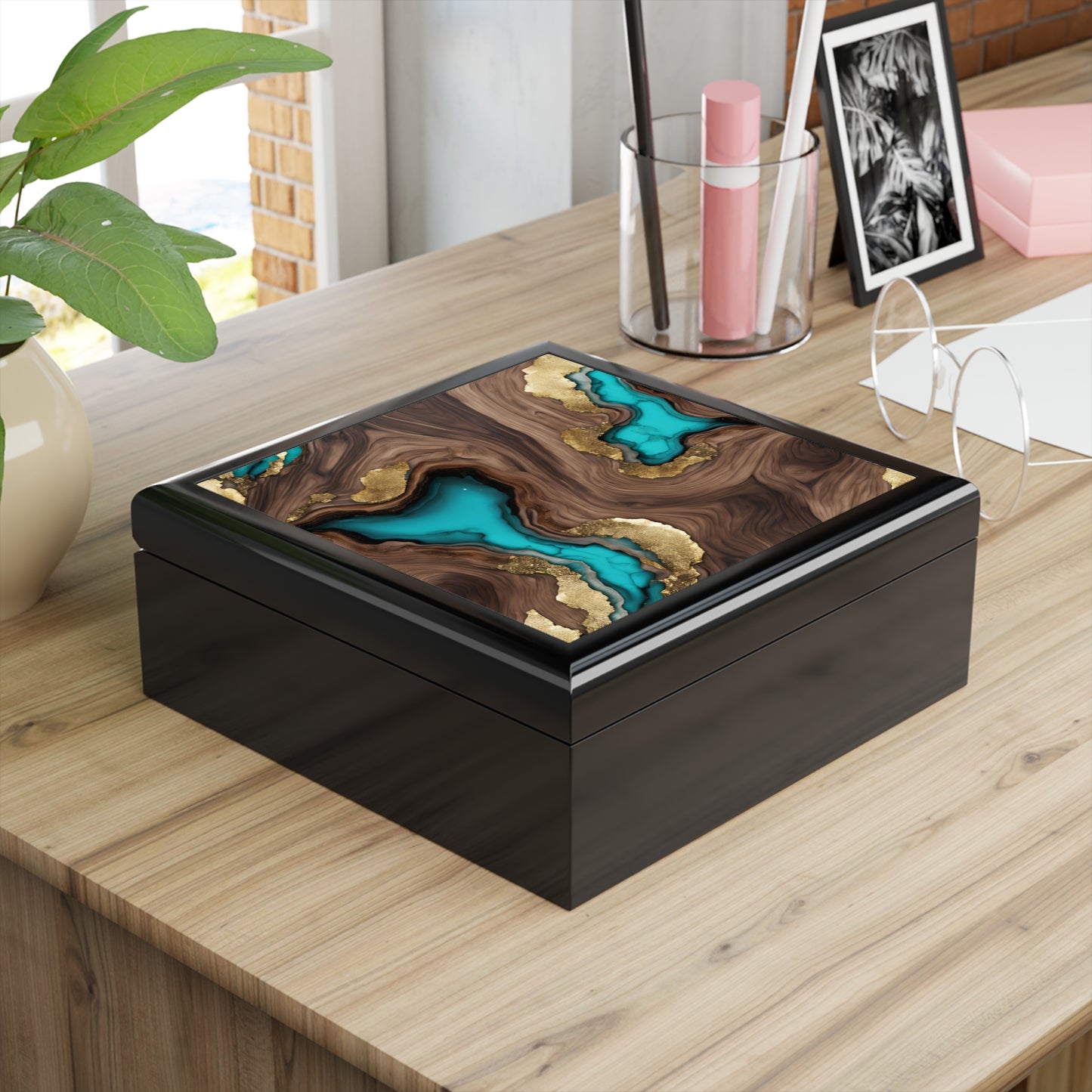 Unique Art Print Design Jewelry Box Trinket Box Bedroom Dresser Decor Vanity Gift Box - 3 colors to choose from