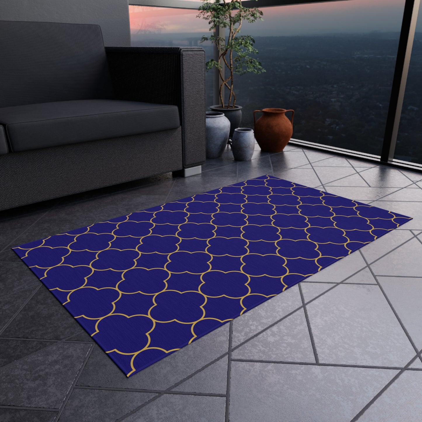 Chenille Outdoor Rug with No-Skid Backing Cozy Outdoor Carpet Blue Patio Decor Gazebo Rug Pool Area Decor Outdoor Kitchen Carpet