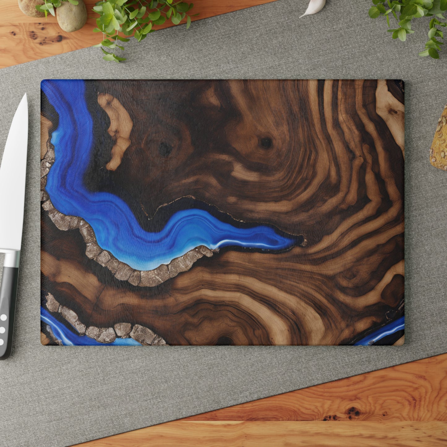 Kitchen Decor Glass Wood-look Image Nature Lover Cutting Board Serving Tray Home Cook Gift Colorful Glass Geode-inspired Charcuterie Board