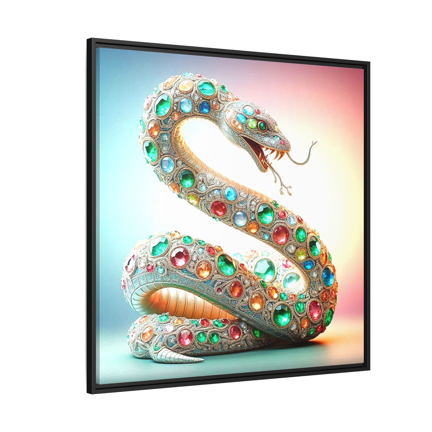 Bejeweled Snake Framed Canvas Print Wall Art Unique Fashion Designer Haute Couture Fashionista Animal Lover Gift Decor 3 Frame Colors