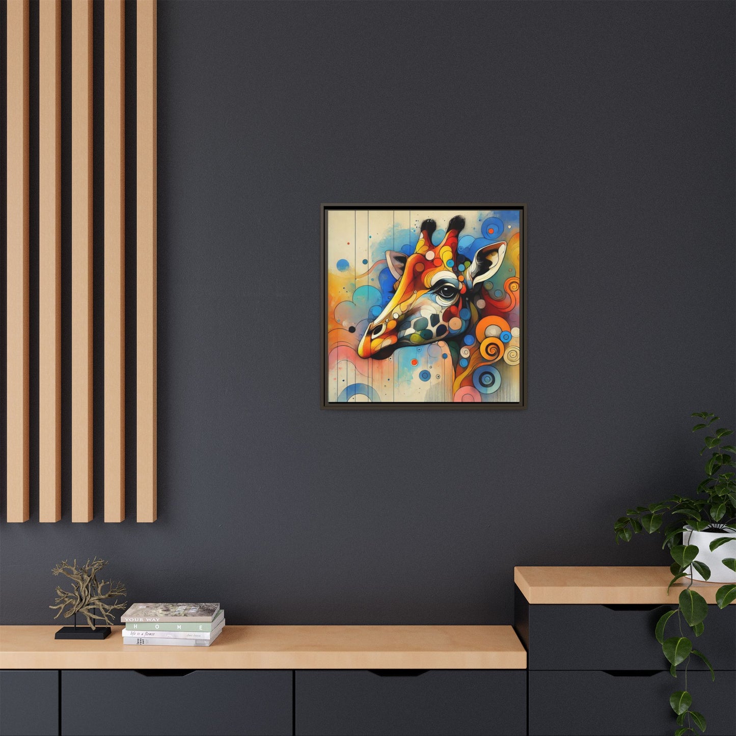 Modern Giraffe Print Abstract Design Unique Framed Canvas Print African Wall Art Animal Lover Gift Nature Lover Decor 3 frame colors