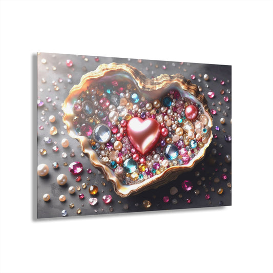 Heart-shaped Pearl in Oyster Shell Acrylic Print with French Cleat Salt-life Oceanic Nature Wall Art Beachy Relaxing Artwork Modern Decor