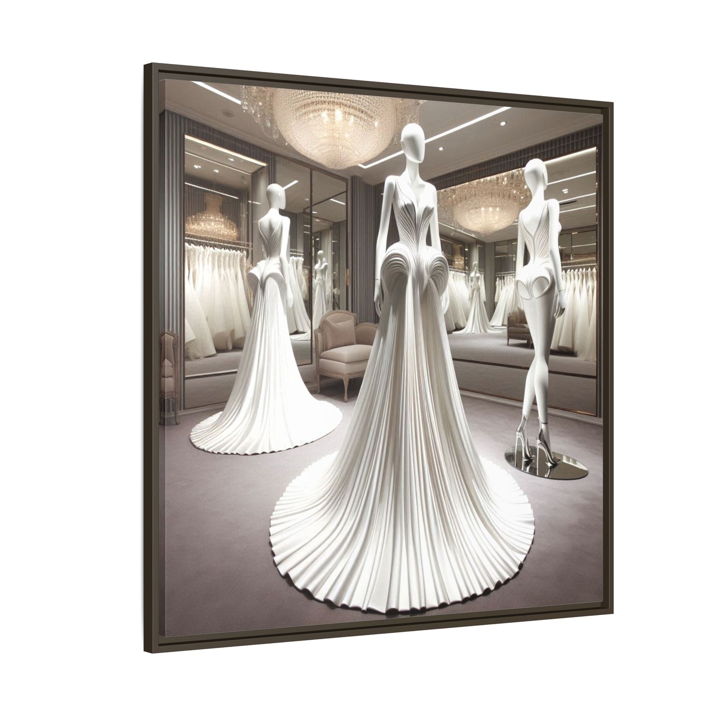 Futuristic Modern Wedding Dress Framed Canvas Print Wall Art Unique Fashion Designer Haute Couture Fashionista Gift Decor 3 Frame Colors