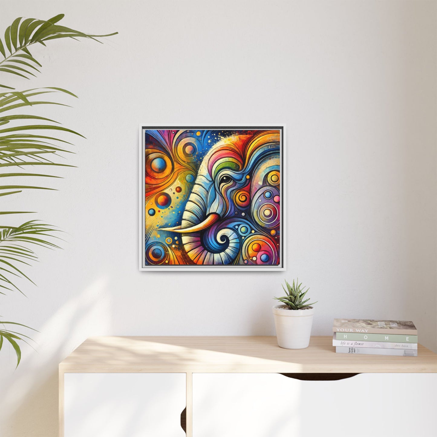 Modern Elephant Print Abstract Design Unique Framed Canvas Print African Wall Art Animal Lover Gift Nature Lover Decor 3 frame colors