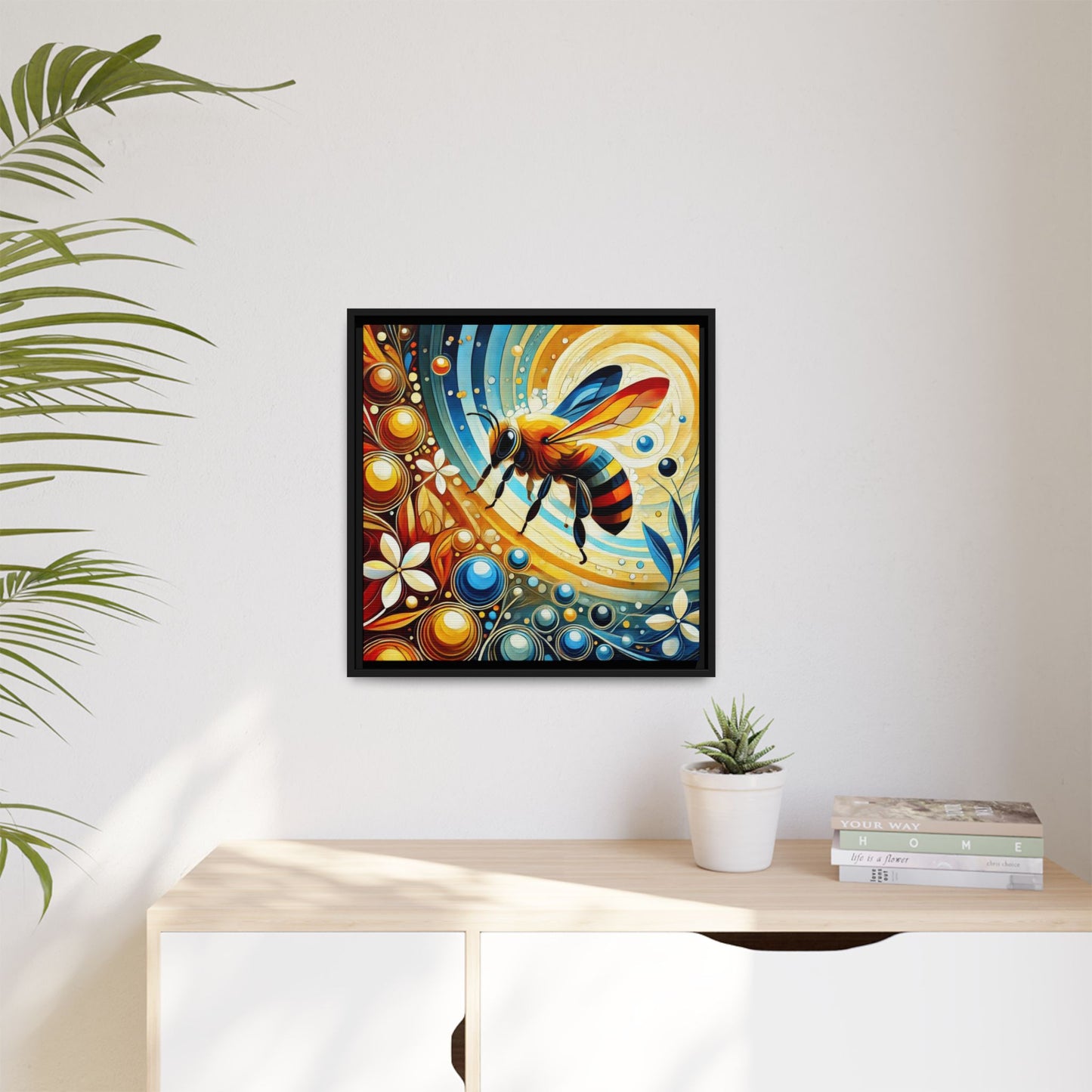 Modern Bee Print Abstract Design Unique Framed Canvas Print Insect Lover Wall Art Animal Lover Nature Lover Decor 3 frame colors