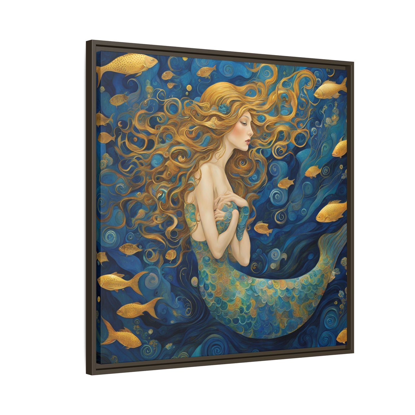 Modern Abstract Mermaid Design Unique Framed Canvas Oceanic Wall Art Underwater Gold Fish Anime Gift Nature Lover Gift 3 frame colors