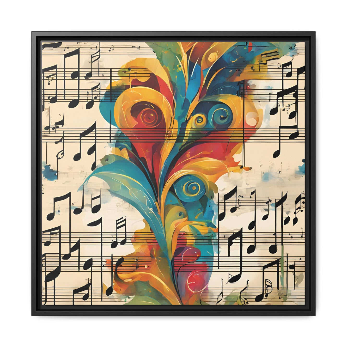 Modern Sheet Music-Themed Print Abstract Design Unique Framed Canvas Print Treble Clef Note Wall Art Music Lover Gift Decor 3 frame colors