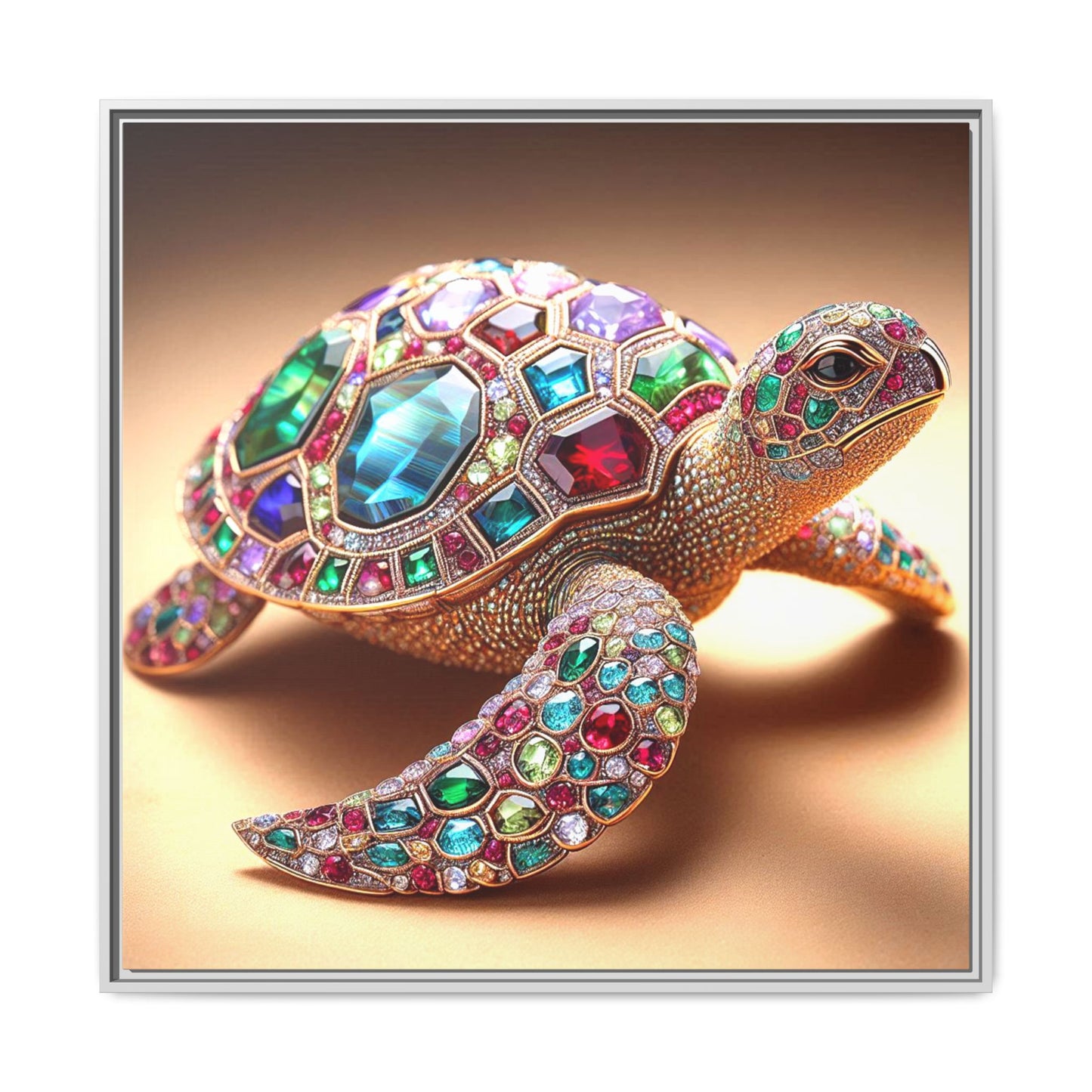 Bejeweled Turtle Framed Canvas Print Wall Art Unique Fashion Designer Haute Couture Fashionista Animal Lover Gift Decor 3 Frame Colors