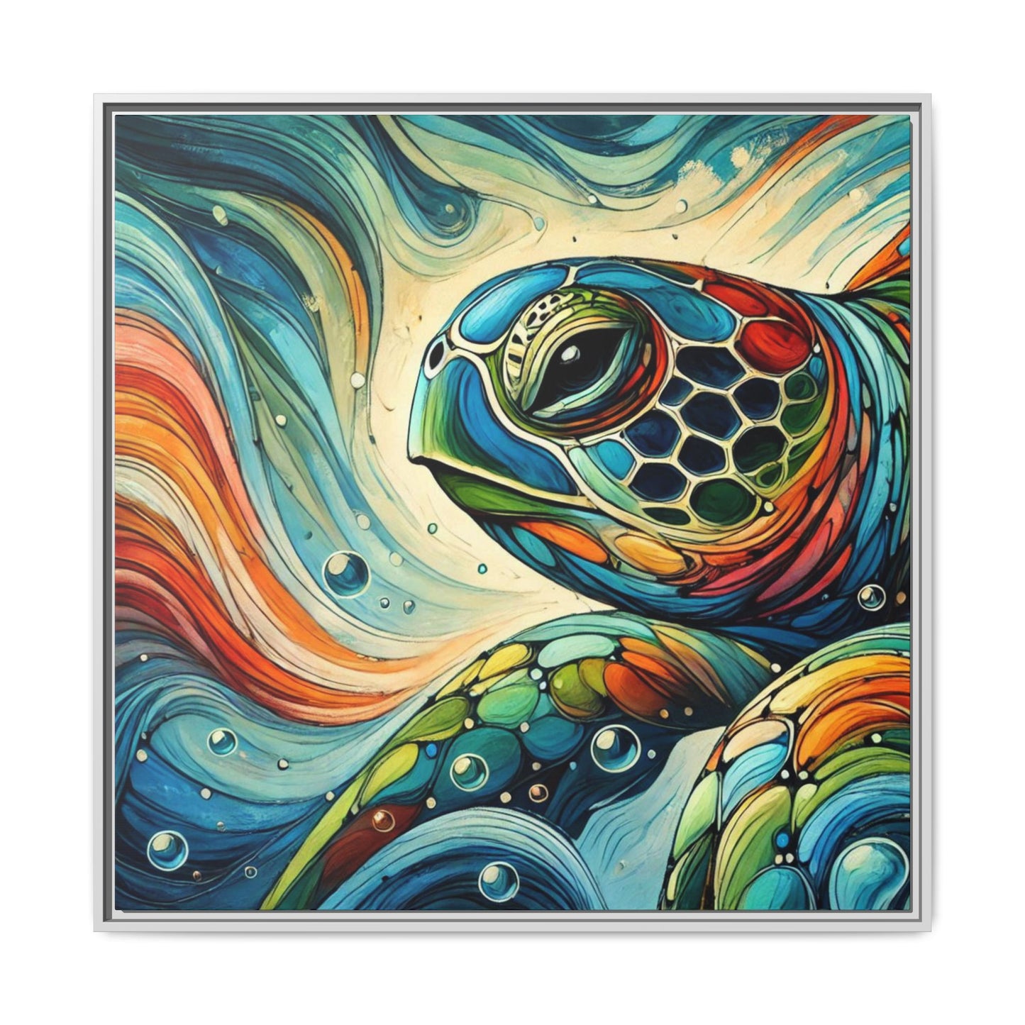 Modern Sea Turtle Print Abstract Design Unique Framed Canvas Print Oceanic Wall Art Animal Lover Gift Nature Lover Decor 3 frame colors