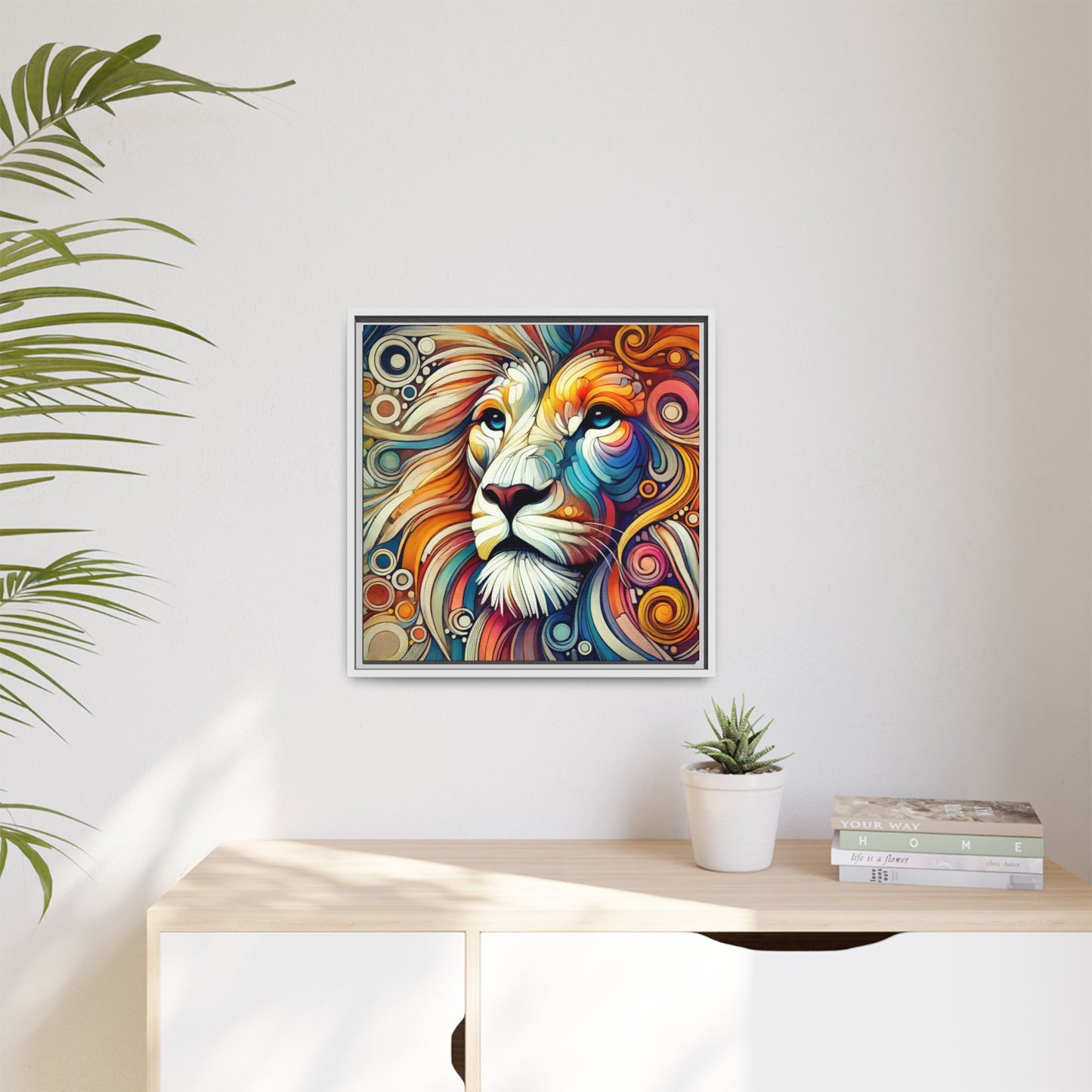 Modern Lion Print Abstract Design Unique Framed Canvas Print King of Jungle Wall Art Animal Lover Gift Nature Lover Decor 3 frame colors