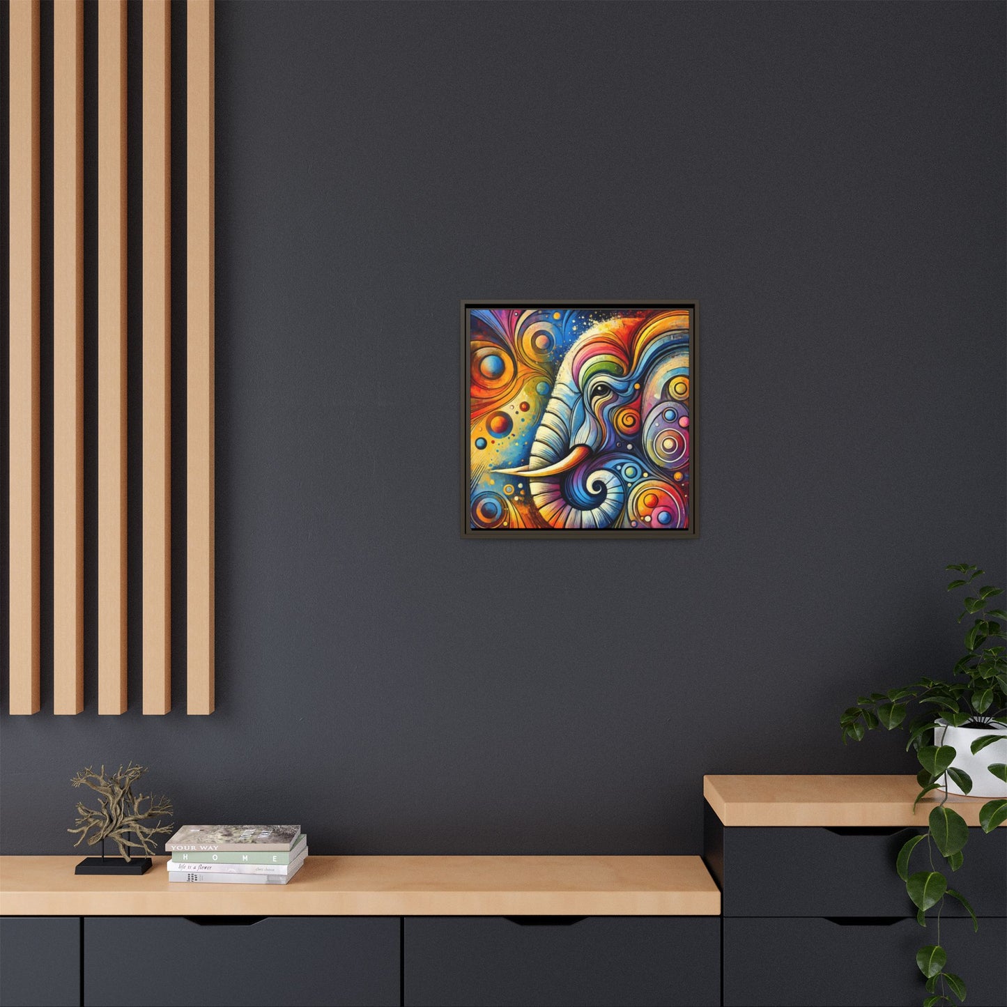 Modern Elephant Print Abstract Design Unique Framed Canvas Print African Wall Art Animal Lover Gift Nature Lover Decor 3 frame colors