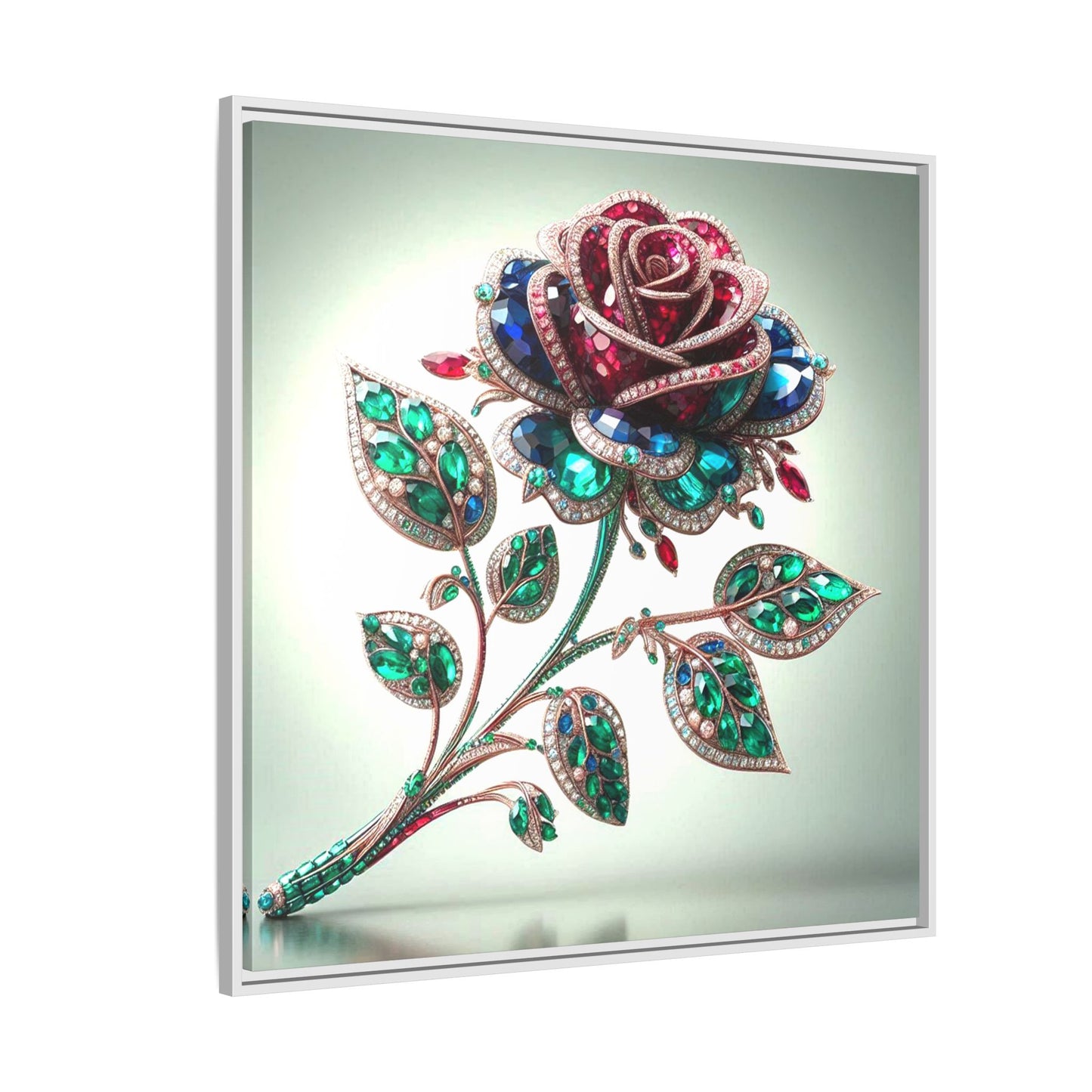 Bejeweled Rose Framed Canvas Print Wall Art Unique Fashion Designer Haute Couture Fashionista Flower Lover Gift Decor 3 Frame Colors