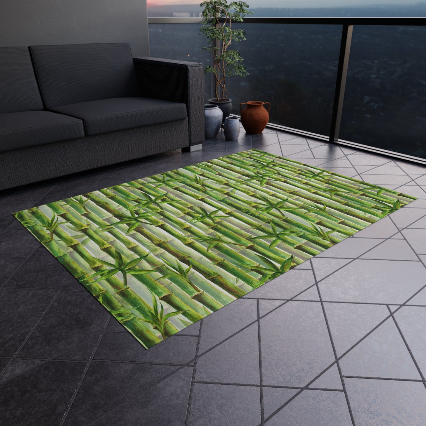 Bamboo-look Chenille Outdoor Rug with No-Skid Backing Cozy Outdoor Carpet Patio Decor Gazebo Rug Beachy Tropical Pool Area Asian Decor