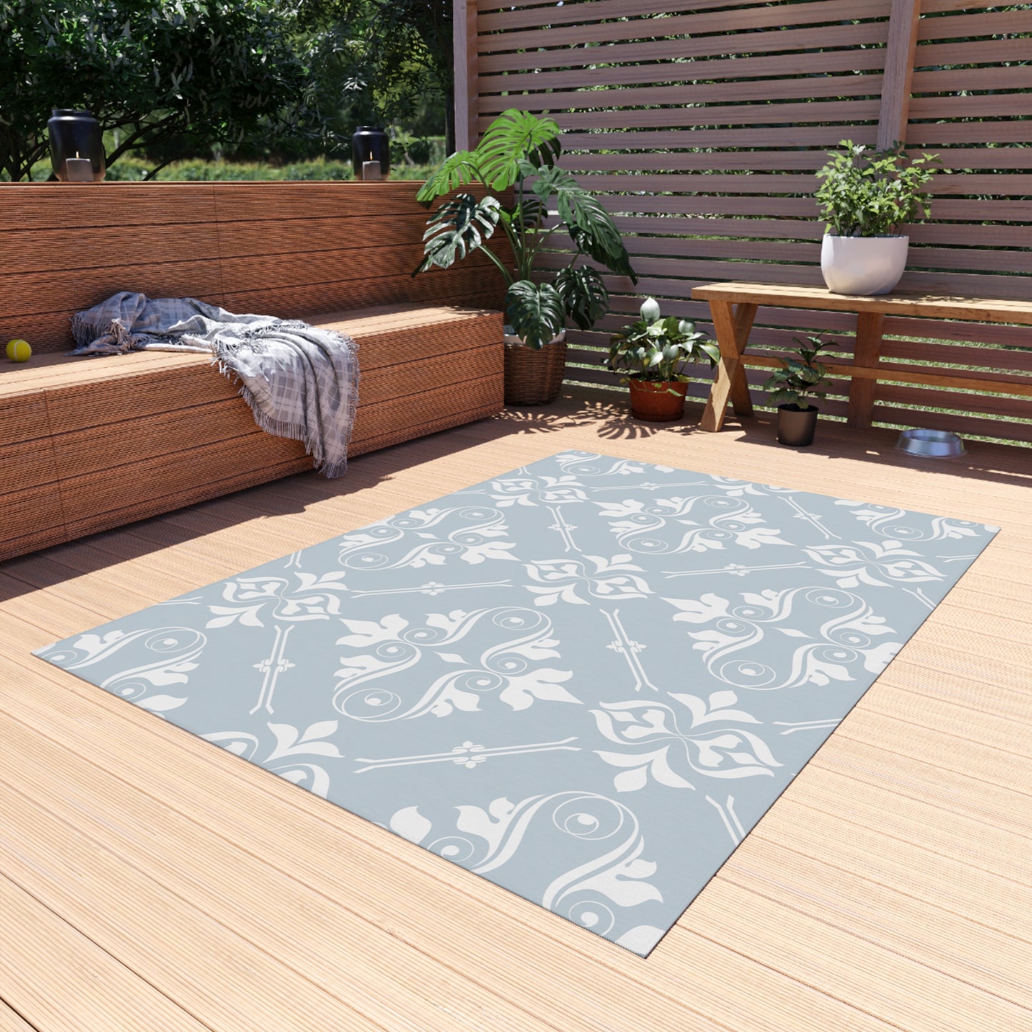 Chenille Outdoor Rug with No-Skid Backing Cozy Outdoor Carpet Patio Decor Gazebo Rug Pool Area Decor Outdoor Damask Pattern Kitchen Carpet