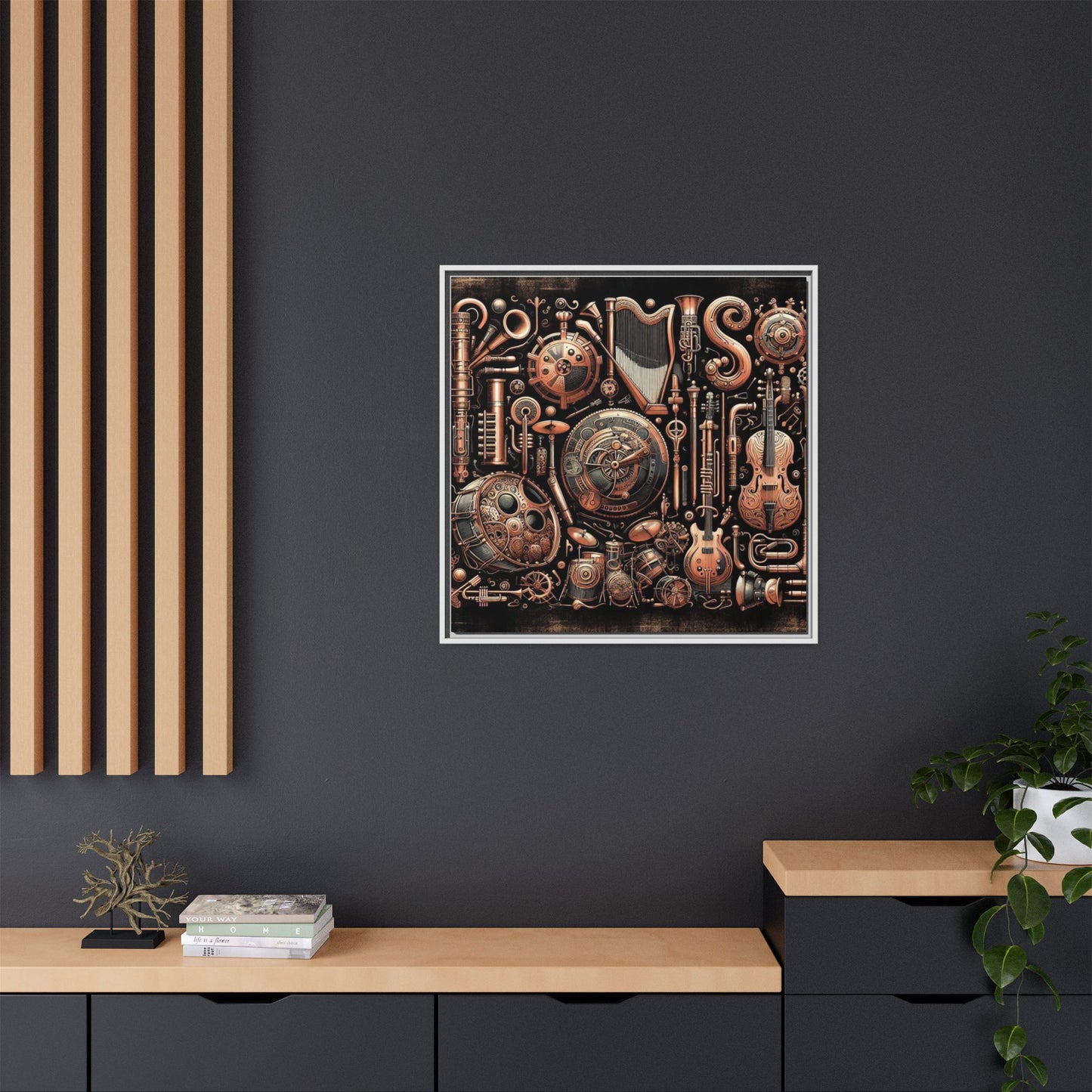 Modern Music-Themed Steampunk Style Print Abstract Design Unique Framed Canvas Print Wall Art Music Lover Gift Decor 3 frame colors