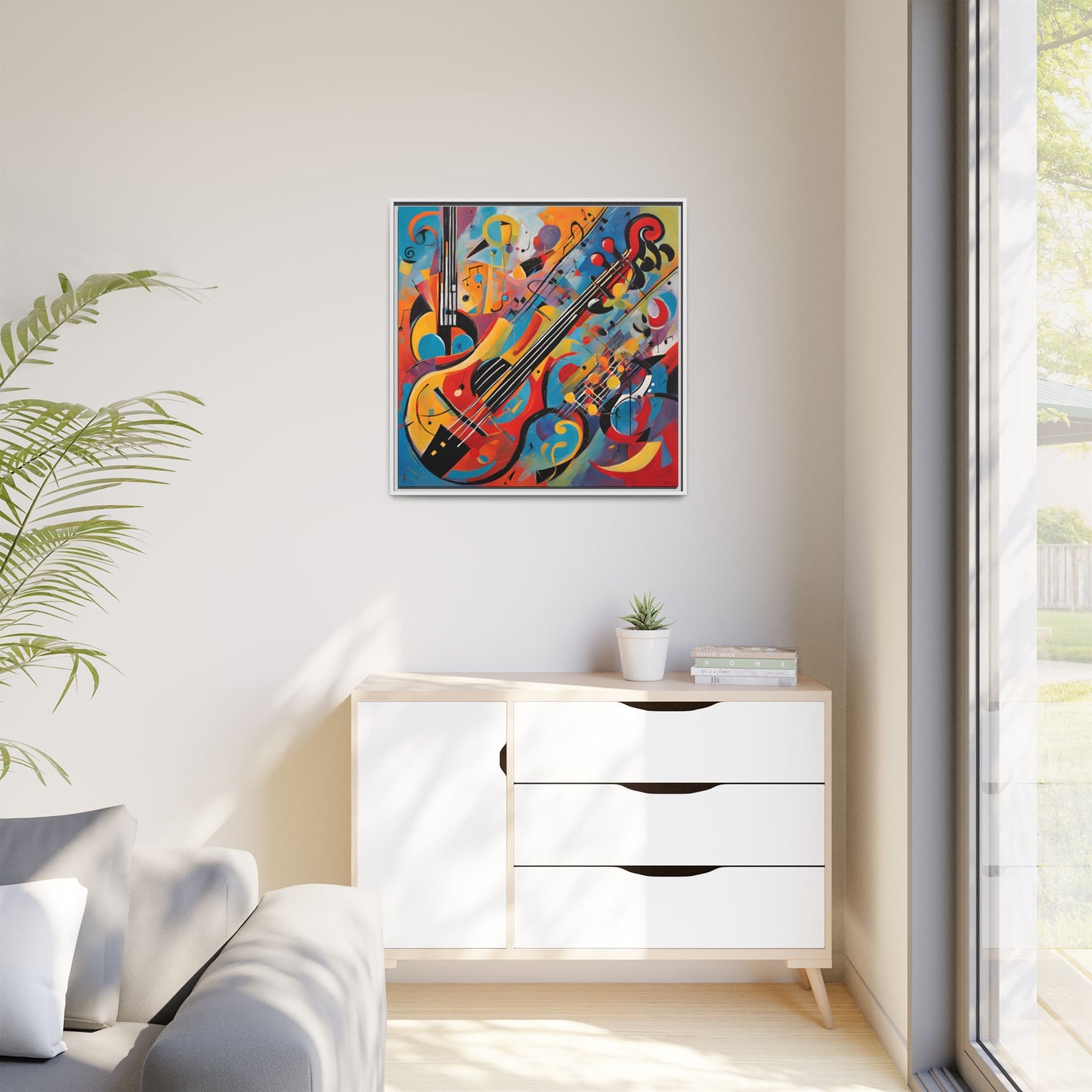 Modern Music-Themed Print Abstract Design Unique Framed Canvas Print Guitar Wall Art Music Lover Gift Decor 3 frame colors